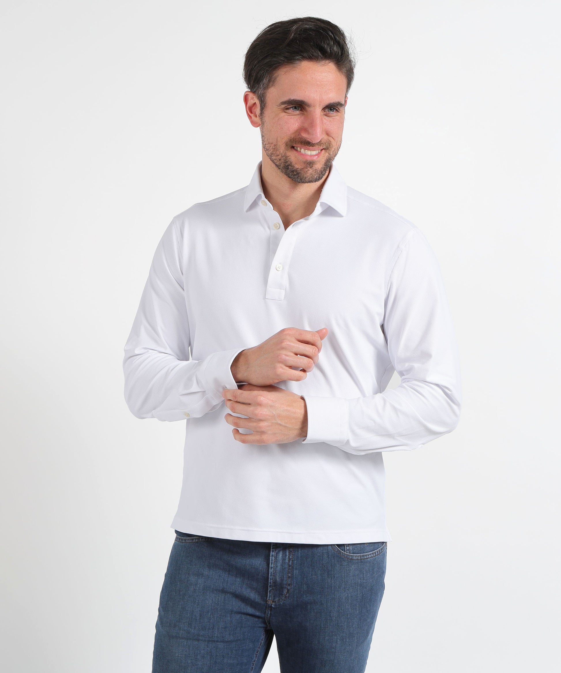 Polo shirts GHIRARDELLI Men’s 3-button polo/shirt – perforated effect Bianco | GHIRARDELLI