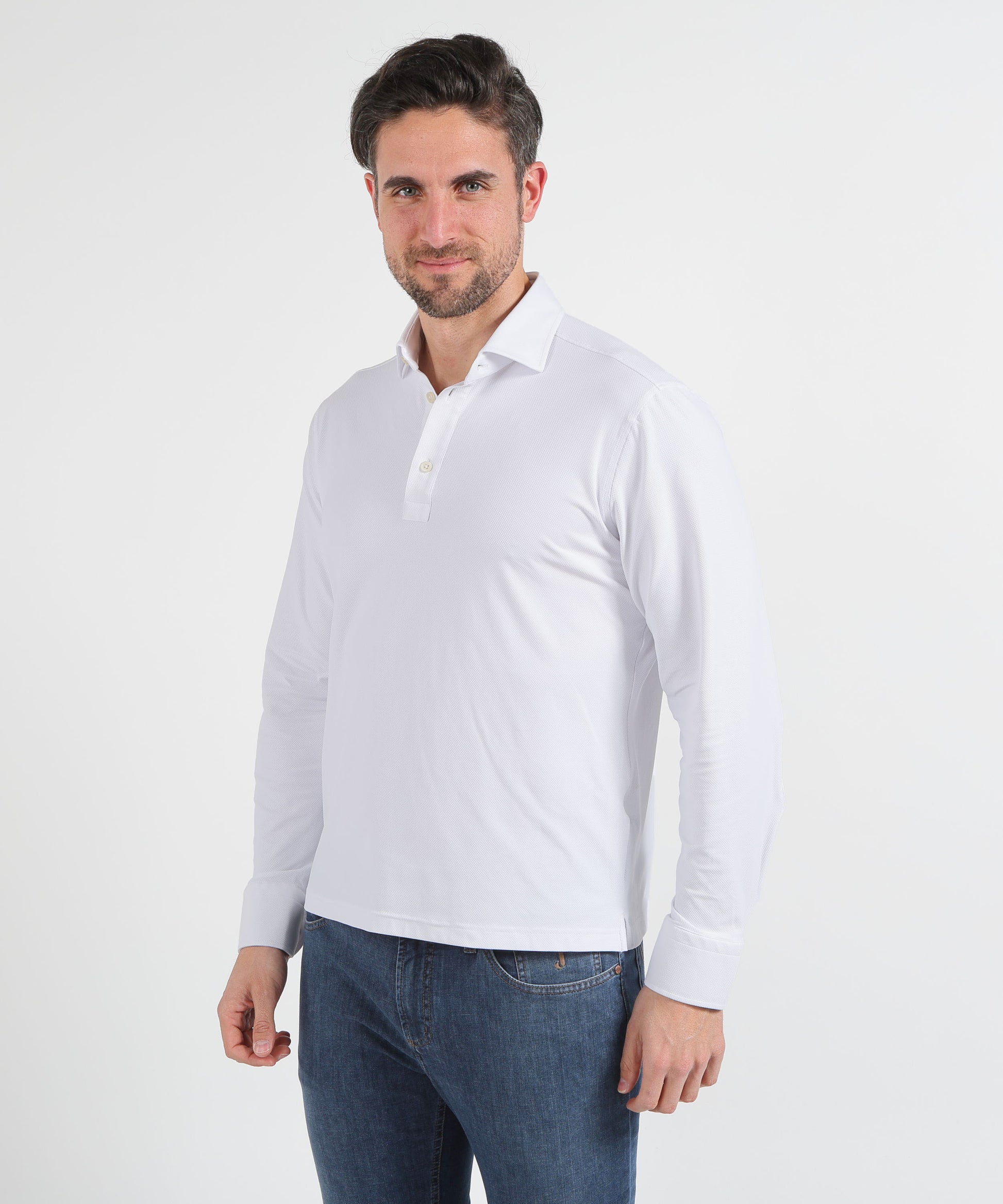 Polo shirts GHIRARDELLI Men’s 3-button polo/shirt – perforated effect Bianco | GHIRARDELLI