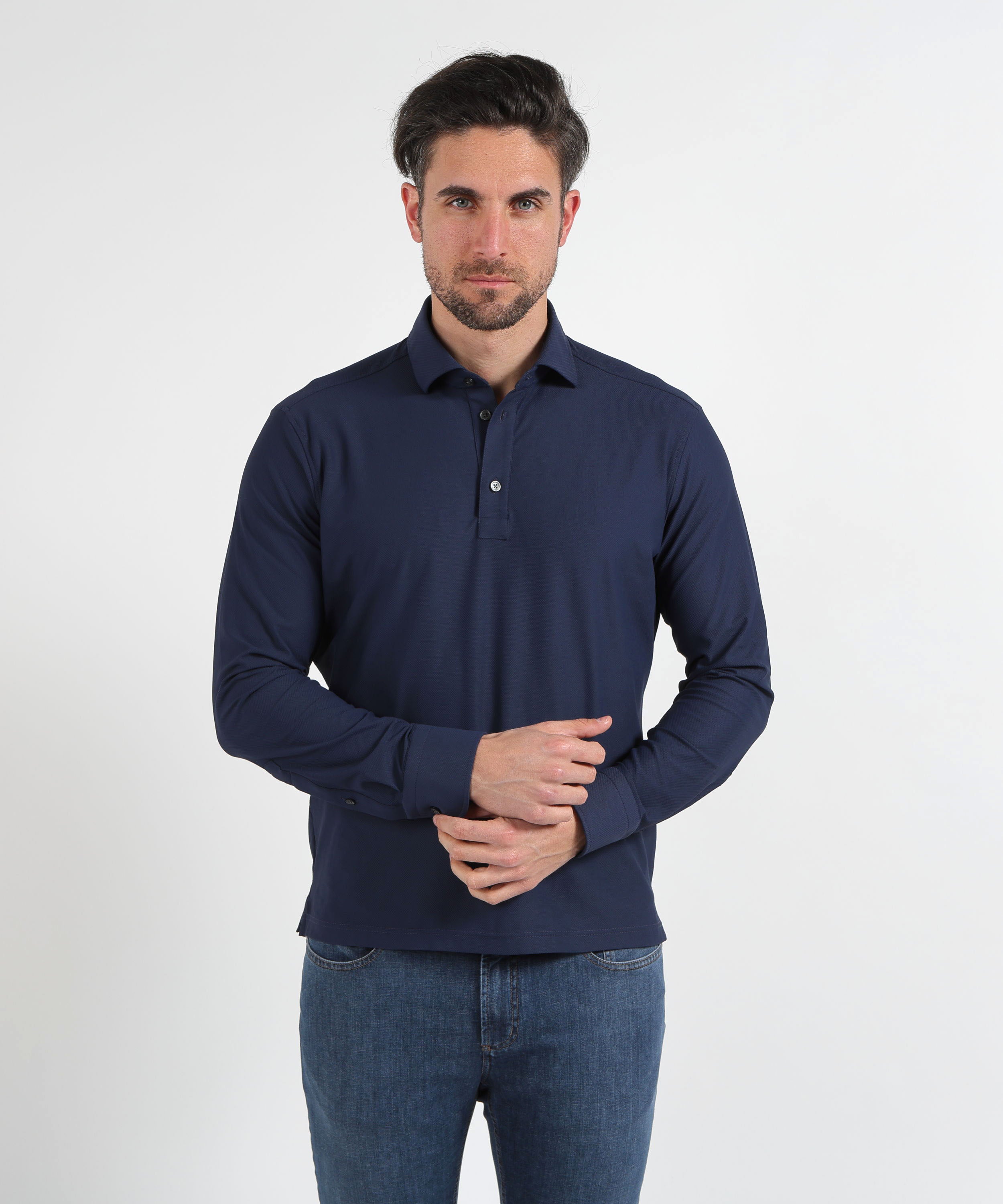 Polo shirts GHIRARDELLI Men’s 3-button polo/shirt – perforated effect Blu | GHIRARDELLI
