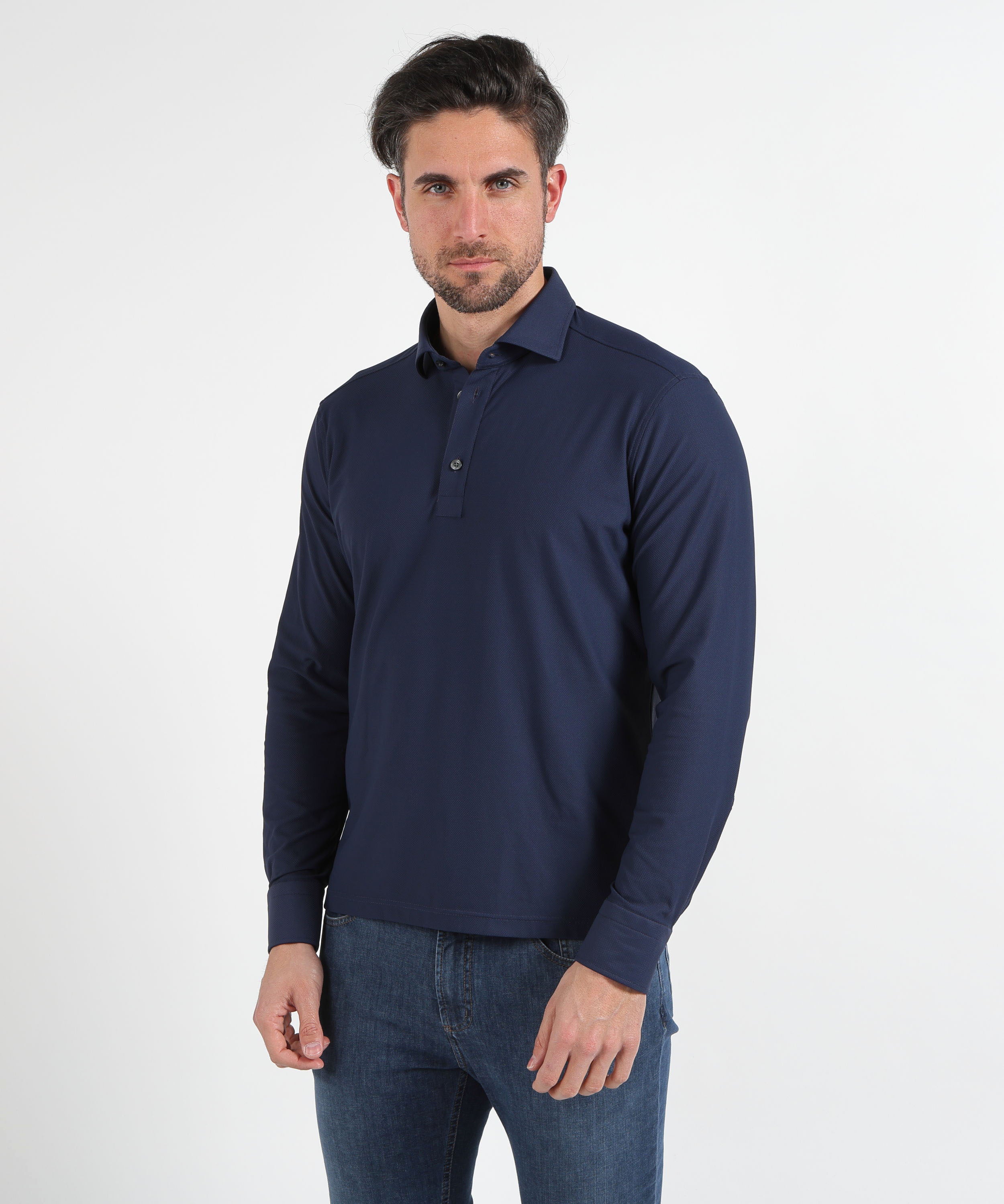 Polo shirts GHIRARDELLI Men’s 3-button polo/shirt – perforated effect Blu | GHIRARDELLI