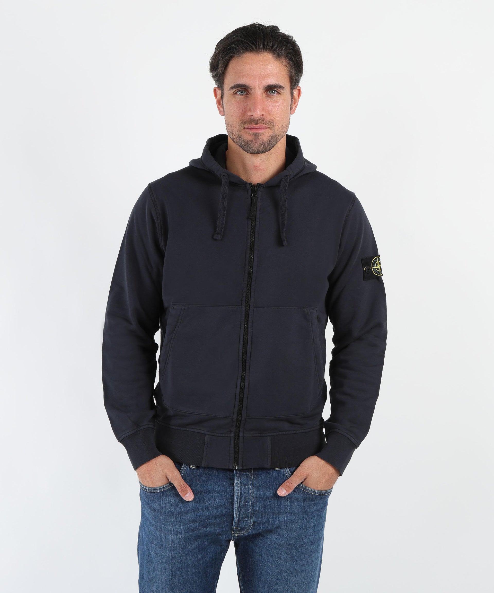 STONE ISLAND Felpa vestibilità regular con cappuccio, zip e tasche