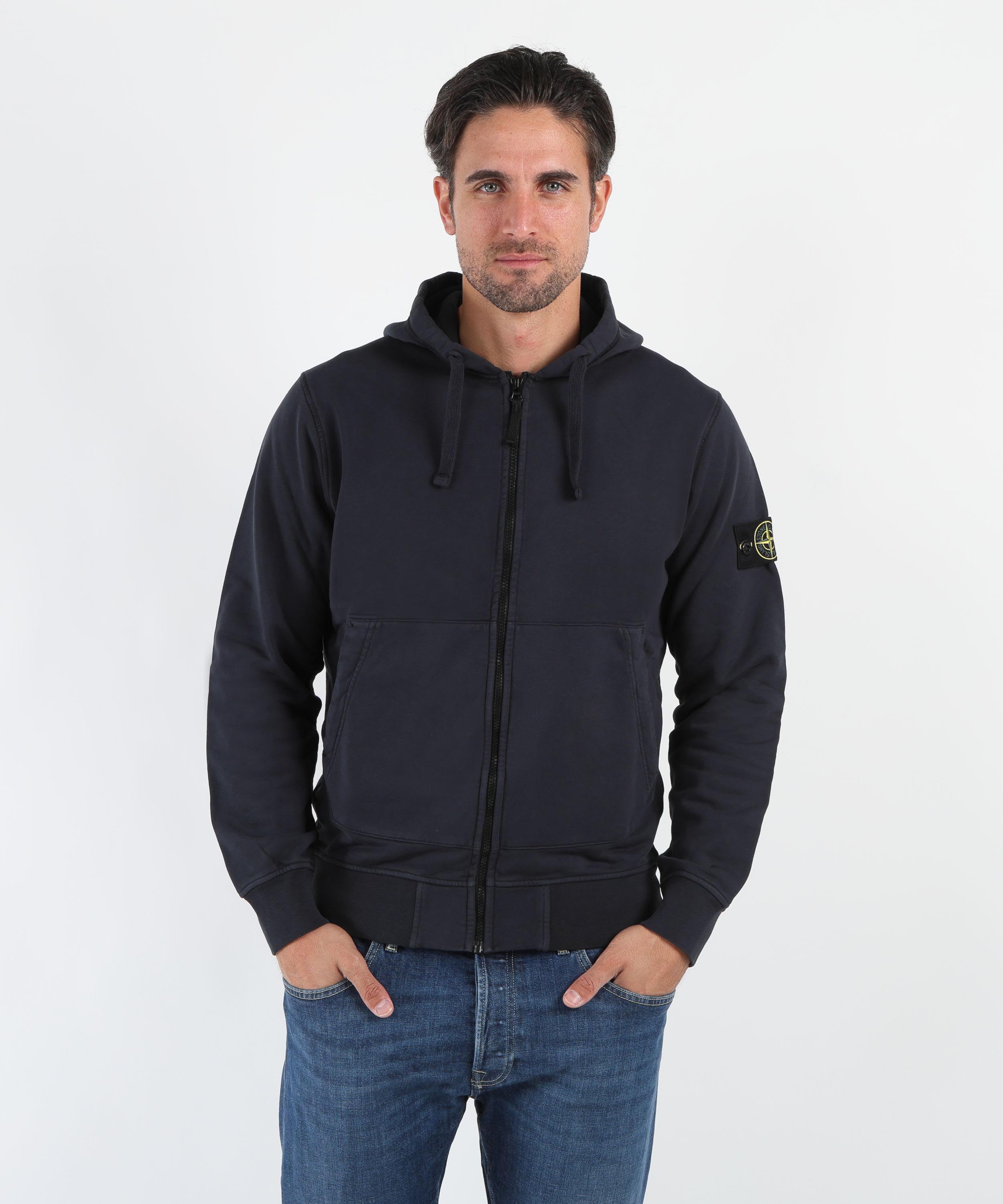 Felpe STONE ISLAND Felpa vestibilità regular con cappuccio, zip e tasche Navy | STONE ISLAND
