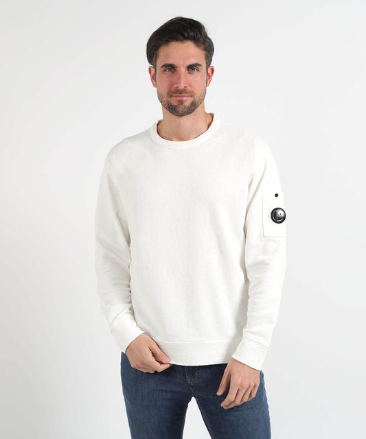 Felpe C.P. COMPANY Malfilè Fleece Lens Crewneck Sweatshirt Bianco | C.P. COMPANY