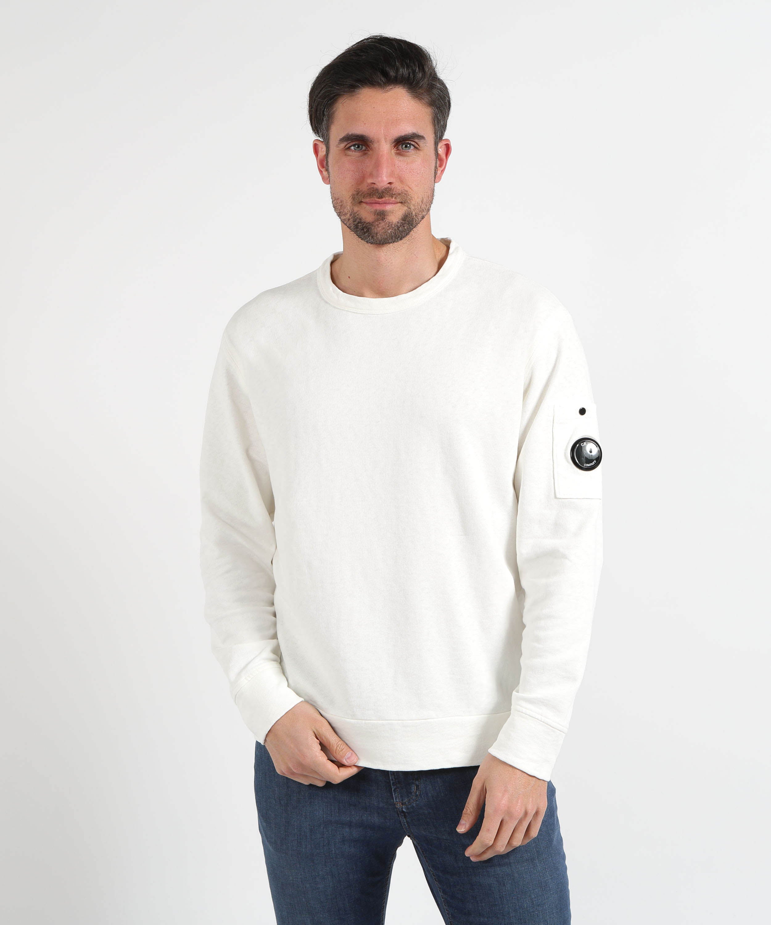 Felpe C.P. COMPANY Malfilè Fleece Lens Crewneck Sweatshirt Bianco | C.P. COMPANY