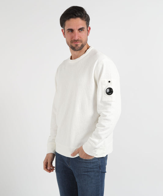Felpe C.P. COMPANY Malfilè Fleece Lens Crewneck Sweatshirt Bianco | C.P. COMPANY