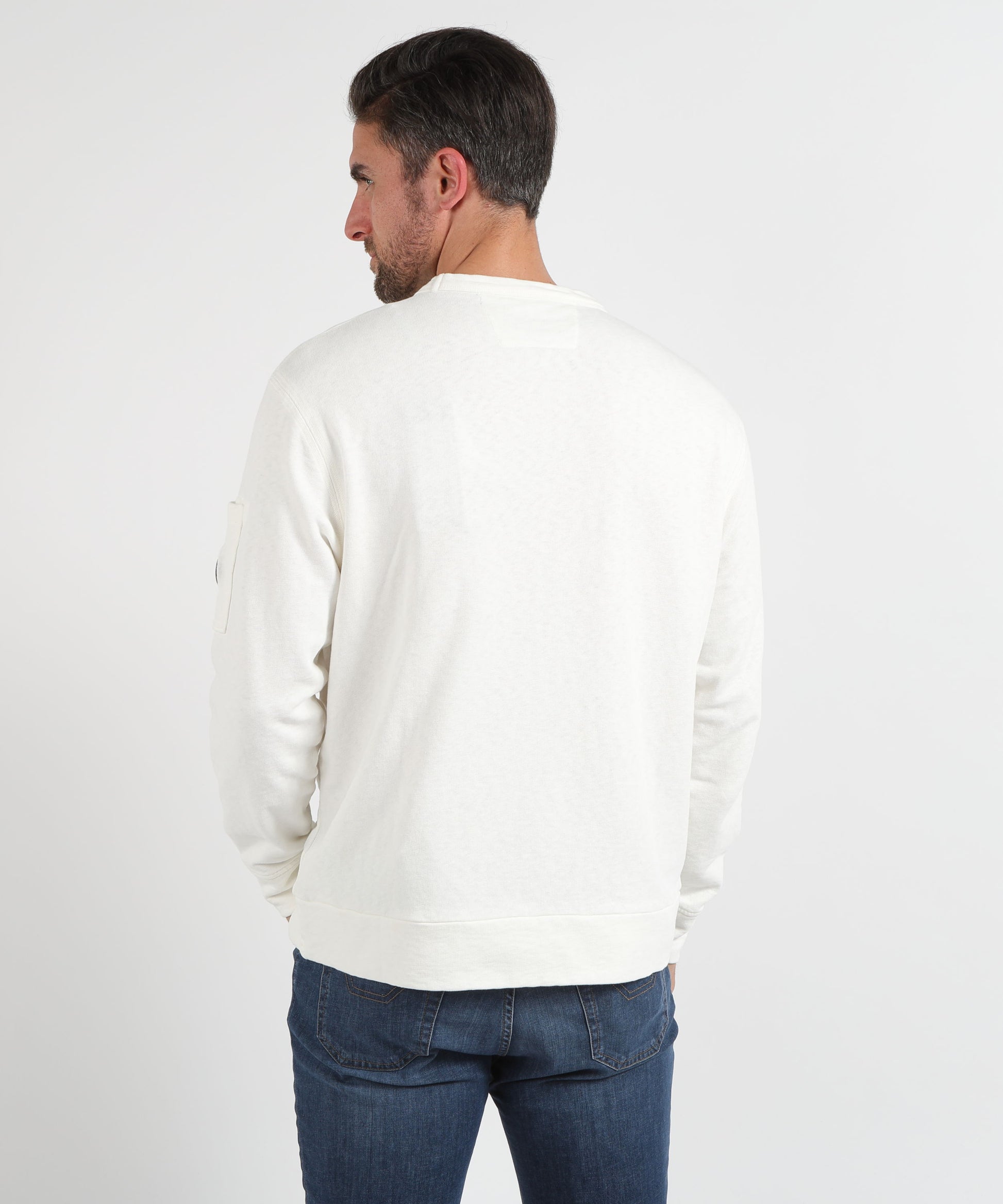 Sweatshirts C.P. COMPANY Malfilè Fleece Lens Crewneck Sweatshirt Bianco | C.P. COMPANY