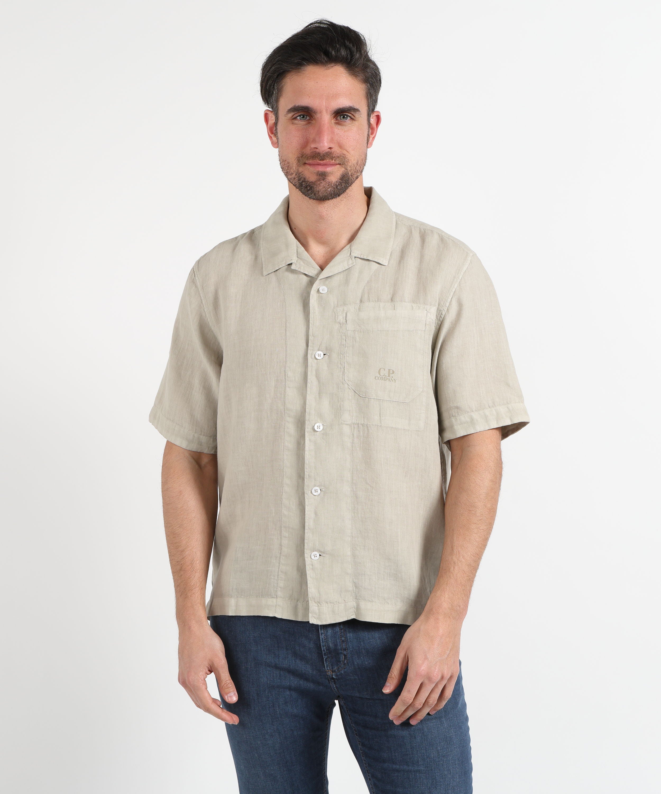 Camicie C.P. COMPANY Camicia uomo over in lino Grigio | C.P. COMPANY