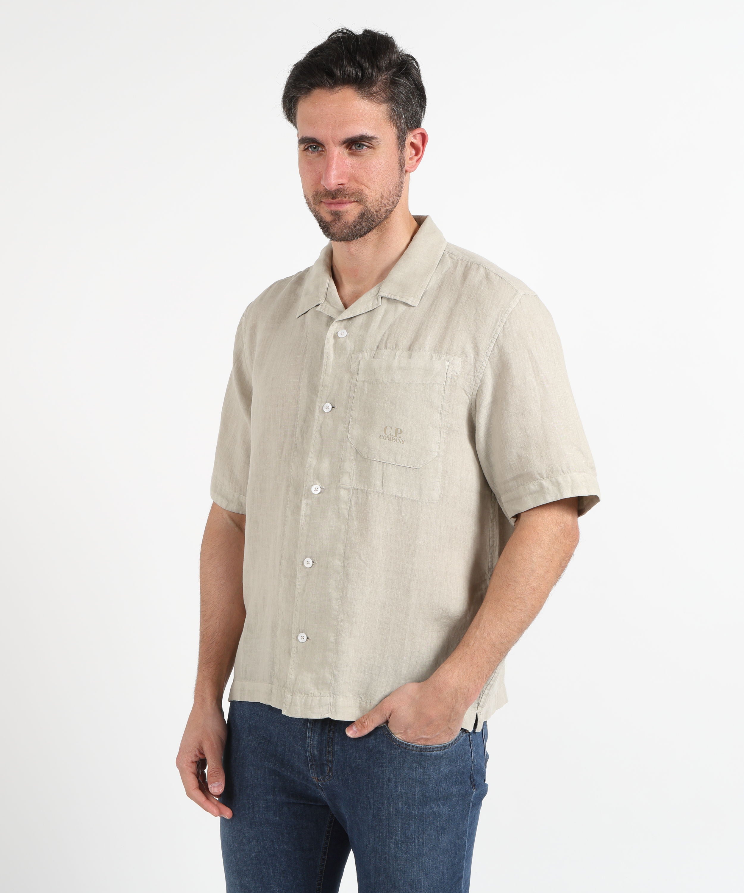 Camicie C.P. COMPANY Camicia uomo over in lino Grigio | C.P. COMPANY