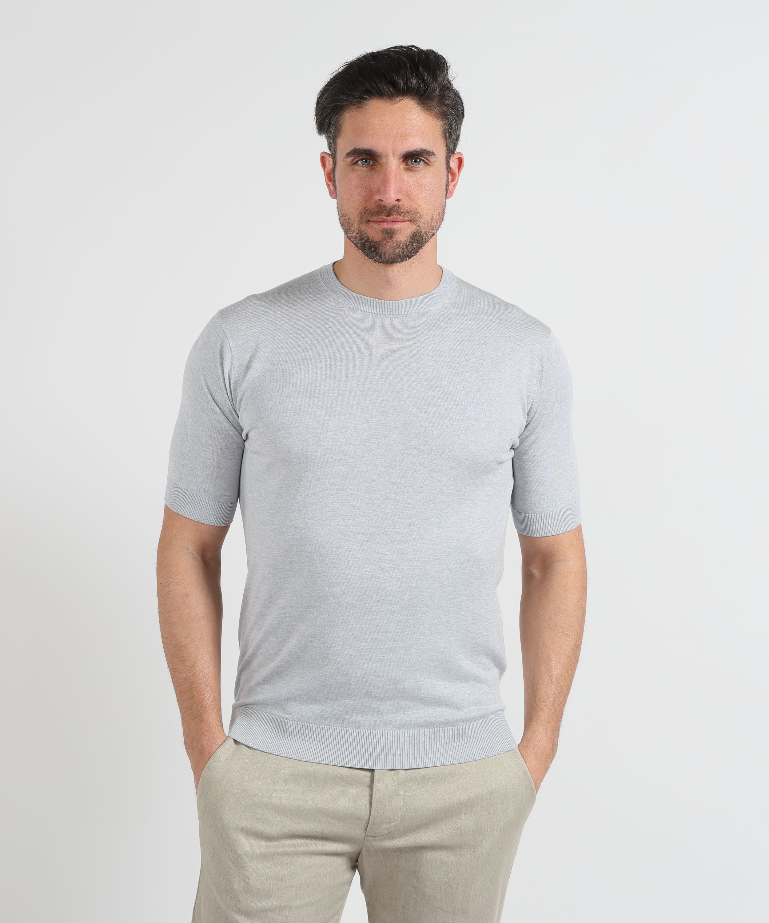 Maglie FILIPPO DE LAURENTIIS T-shirt girocollo uomo in seta Perla | FILIPPO DE LAURENTIIS