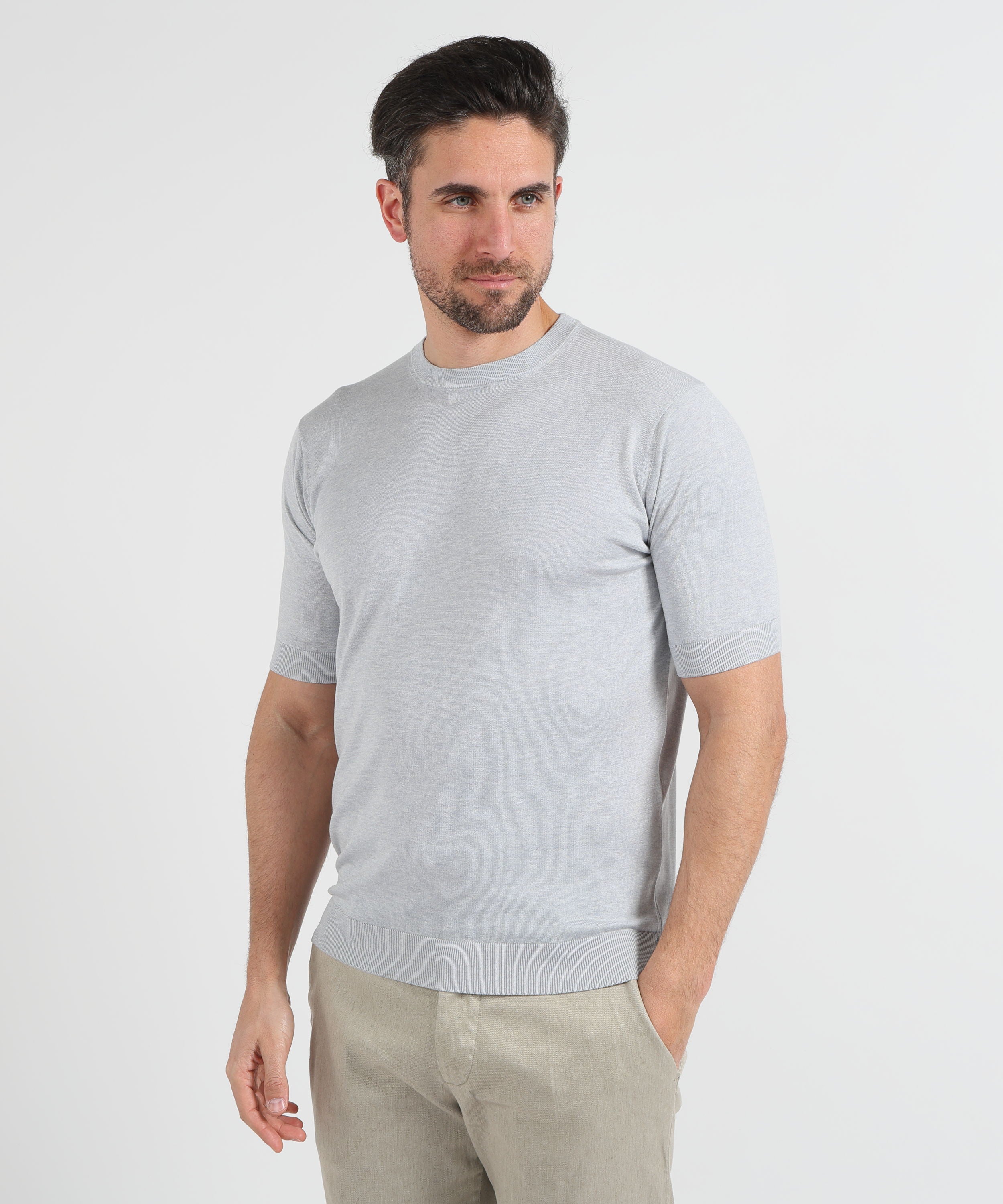 Maglie FILIPPO DE LAURENTIIS T-shirt girocollo uomo in seta Perla | FILIPPO DE LAURENTIIS