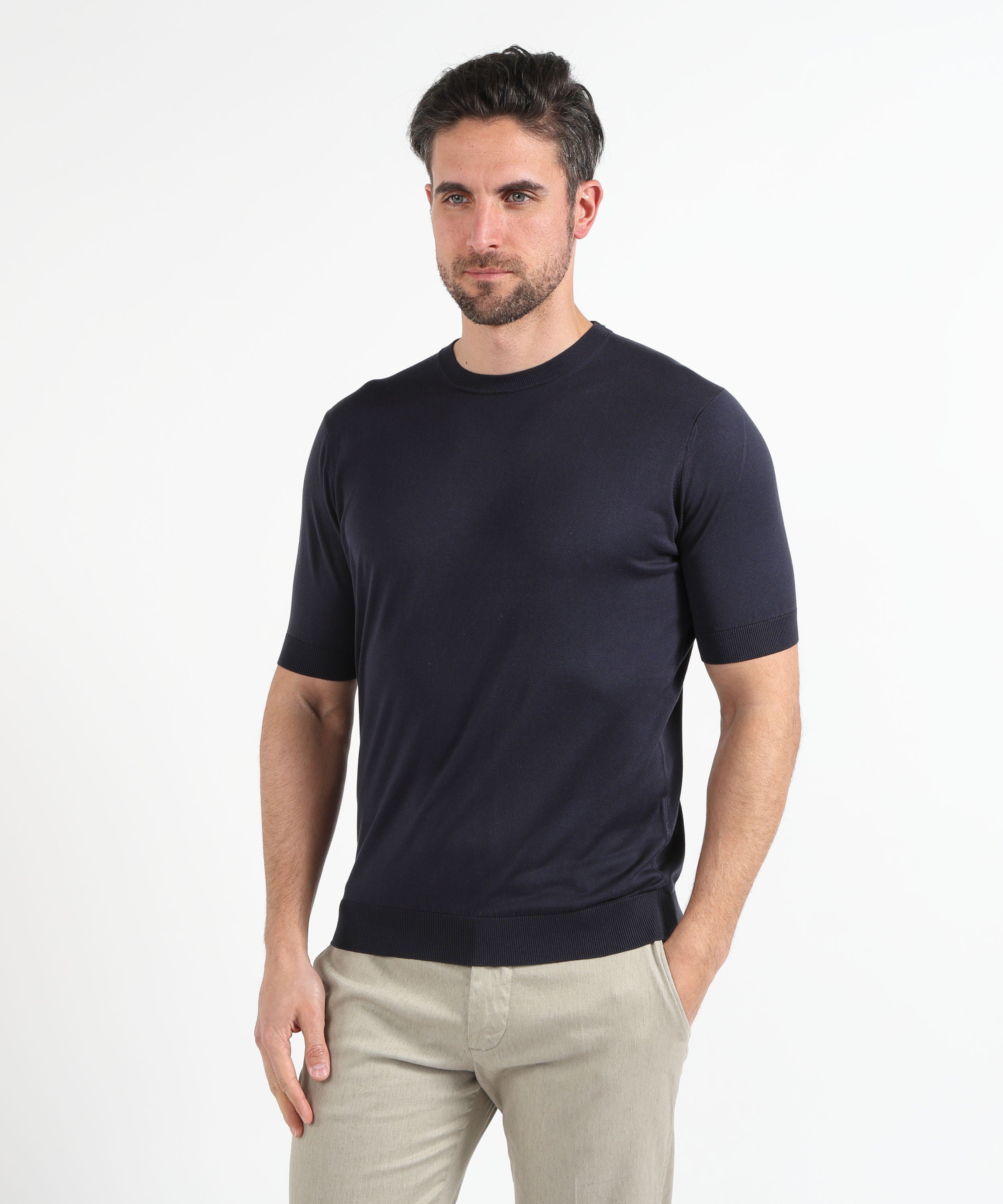 Maglie FILIPPO DE LAURENTIIS T-shirt girocollo uomo in seta Oltremare | FILIPPO DE LAURENTIIS