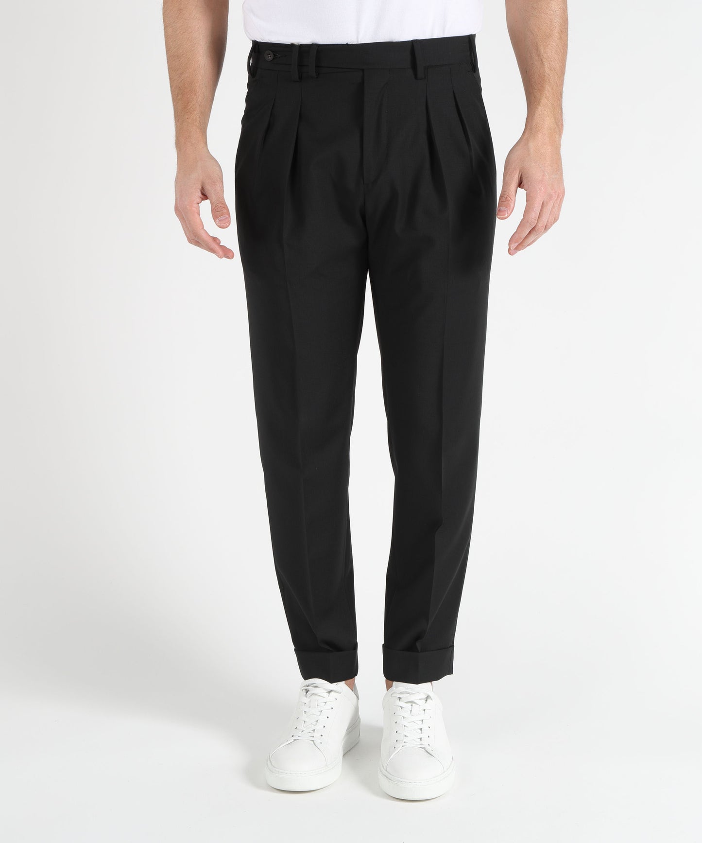 MARINO Tailored Trousers with Double Pleats, Slanted Pockets and Turn-Up Hem