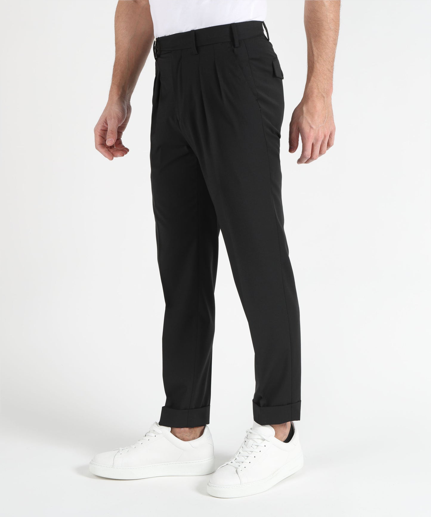 MARINO Tailored Trousers with Double Pleats, Slanted Pockets and Turn-Up Hem