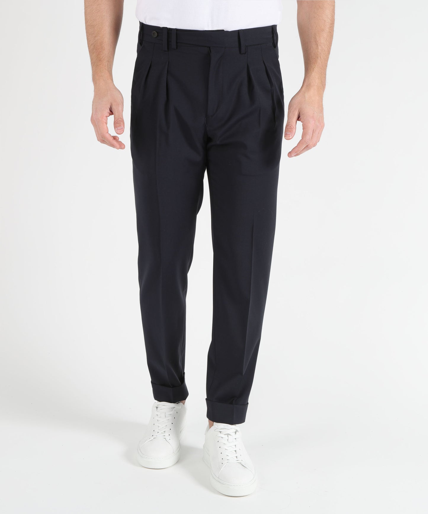 MARINO Tailored Trousers with Double Pleats, Slanted Pockets and Turn-Up Hem
