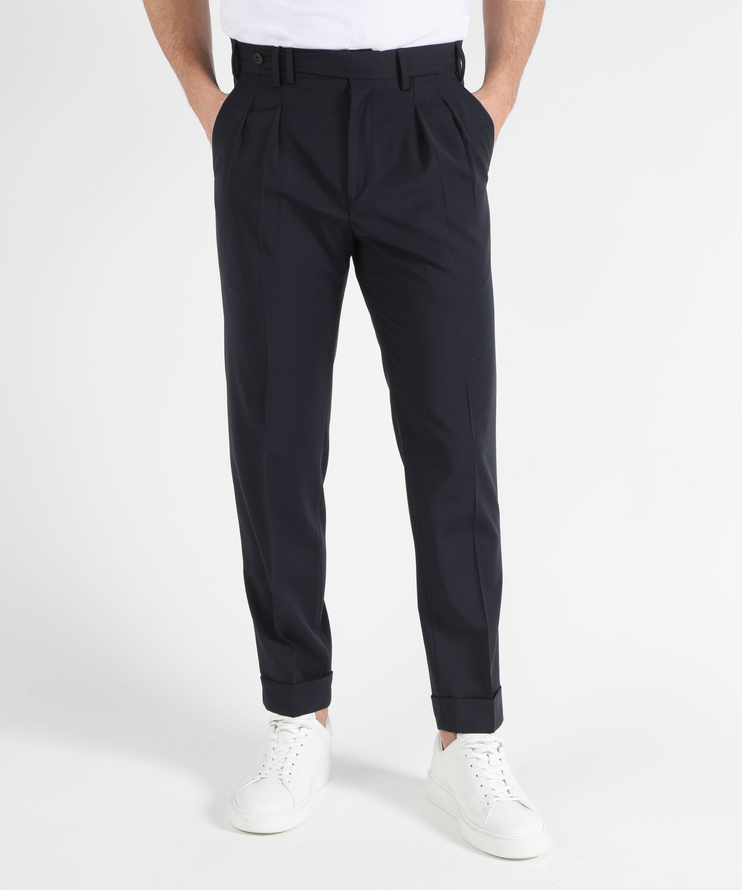 MARINO Tailored Trousers with Double Pleats, Slanted Pockets and Turn-Up Hem