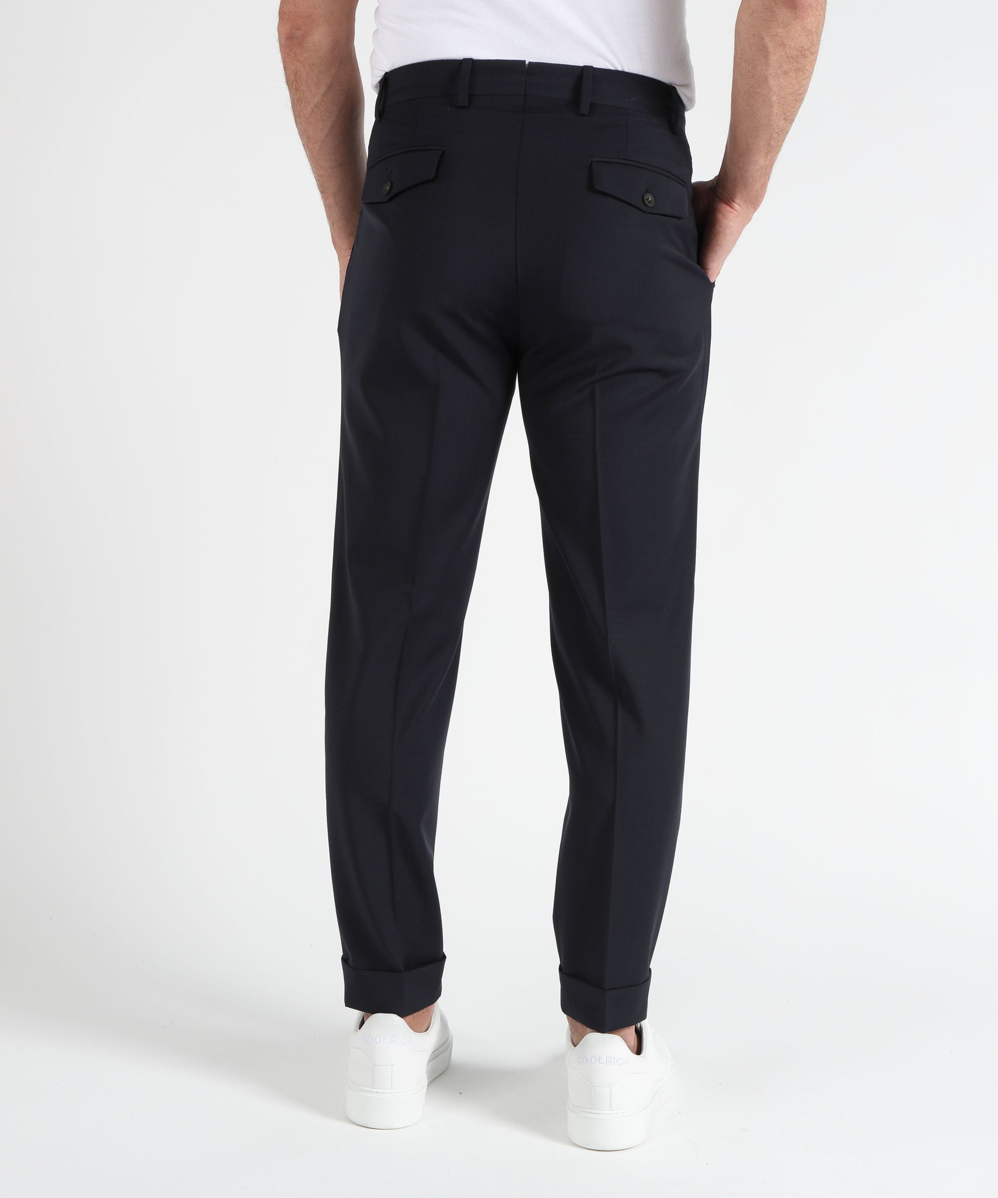 Trousers MARINO Tailored Trousers with Double Pleats, Slanted Pockets and Turn-Up Hem Blu scuro | MARINO