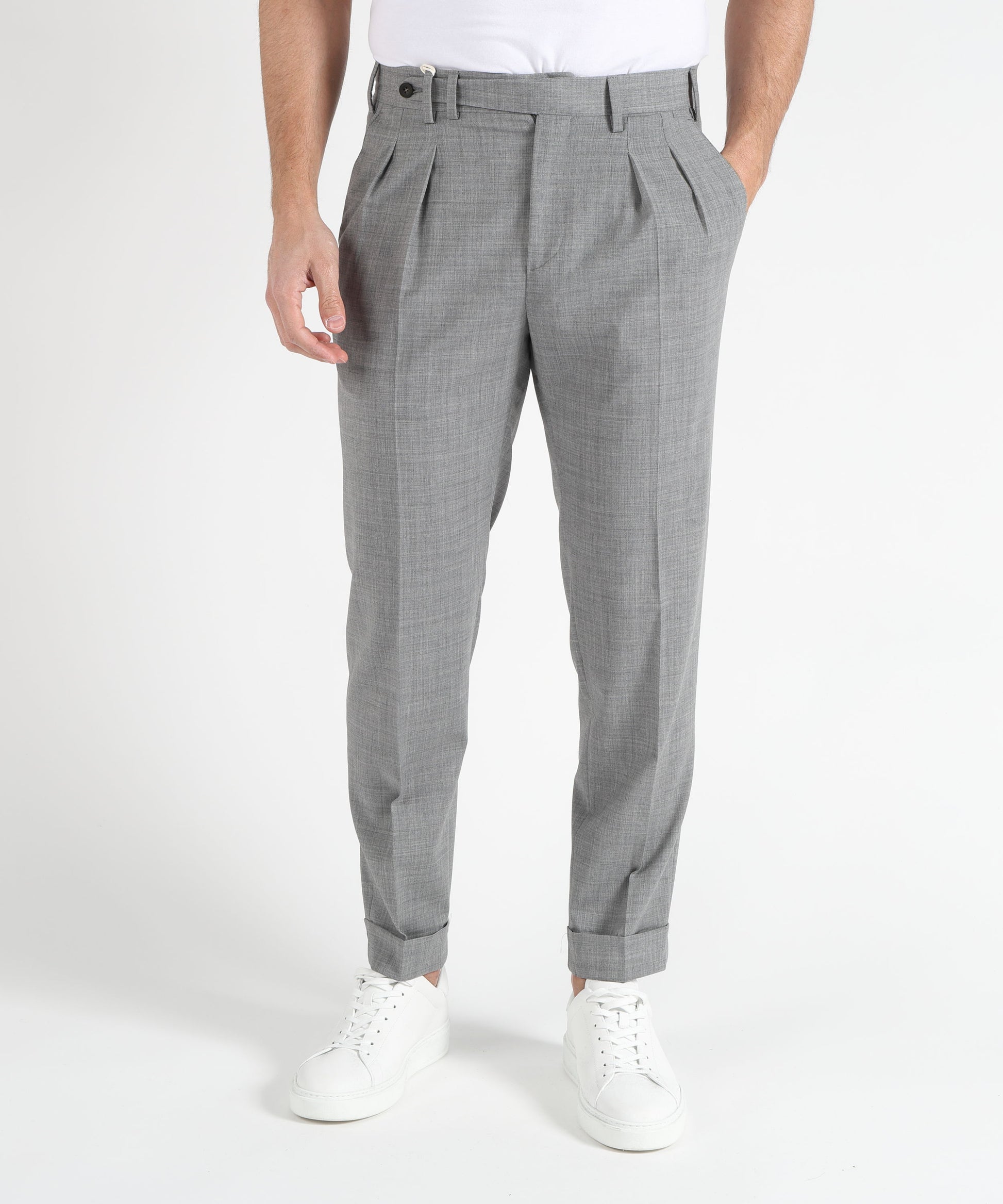 Trousers MARINO Tailored Trousers with Double Pleats, Slanted Pockets and Turn-Up Hem Grigio | MARINO