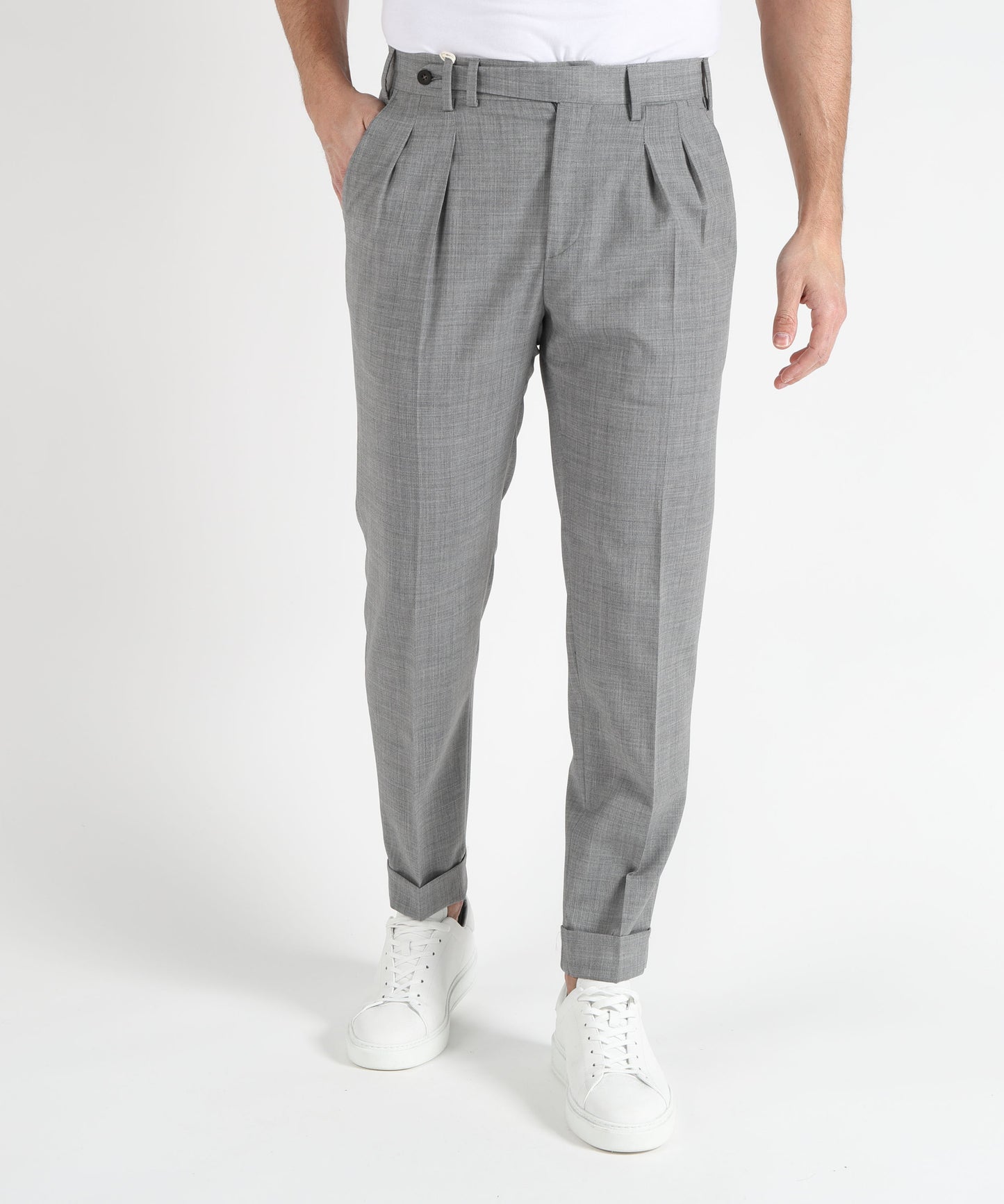MARINO Tailored Trousers with Double Pleats, Slanted Pockets and Turn-Up Hem