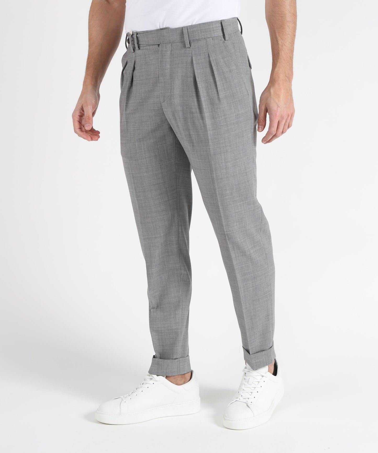 MARINO Tailored Trousers with Double Pleats, Slanted Pockets and Turn-Up Hem
