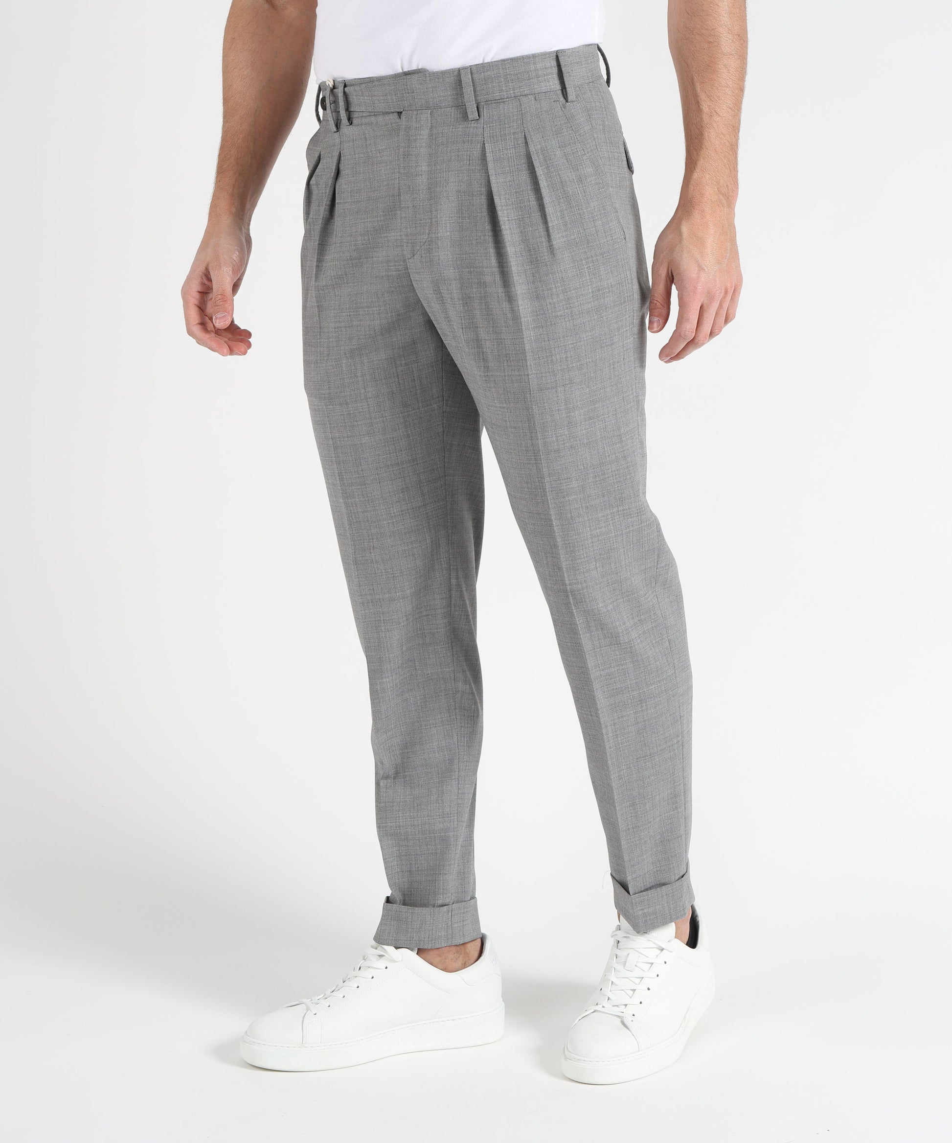 Trousers MARINO Tailored Trousers with Double Pleats, Slanted Pockets and Turn-Up Hem Grigio | MARINO