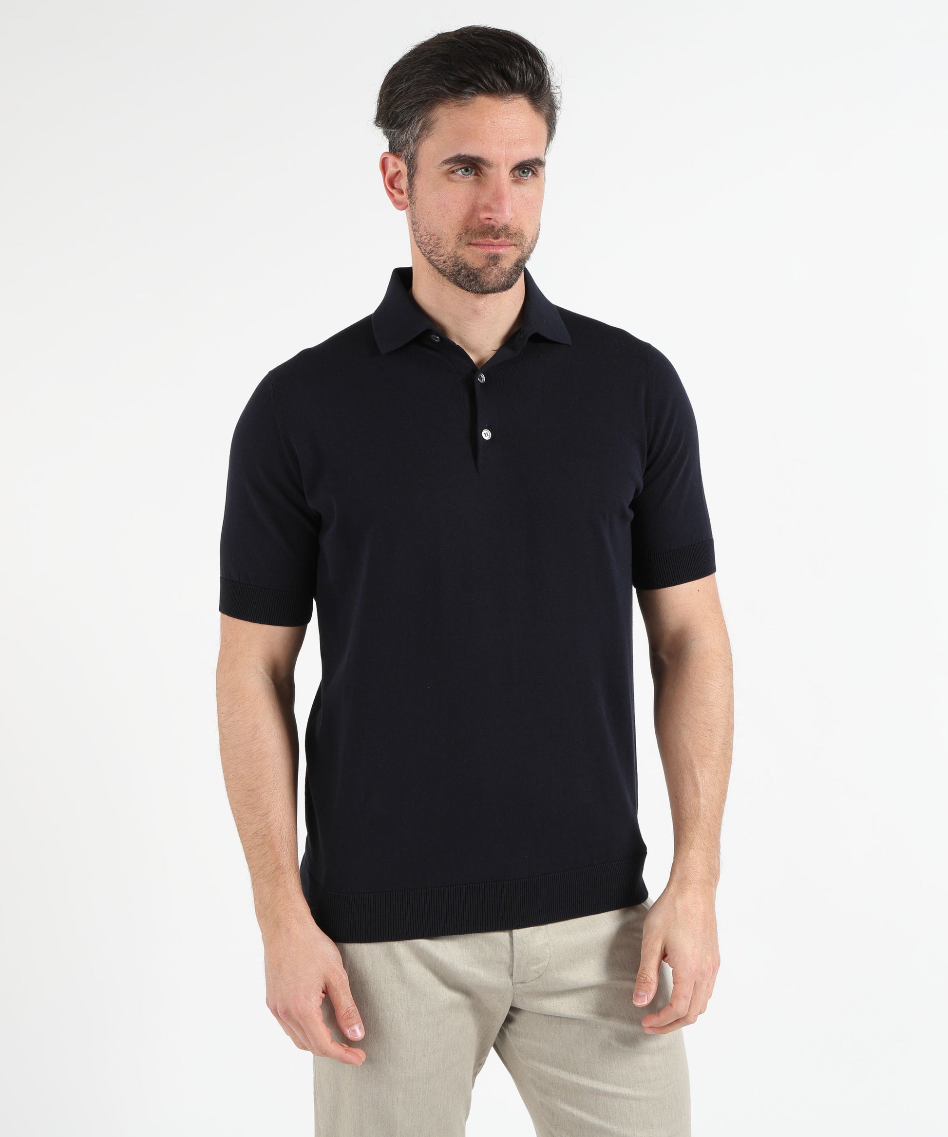 Polo shirts FILIPPO DE LAURENTIIS Short Sleeve 3-Button Polo Shirt Navy | FILIPPO DE LAURENTIIS
