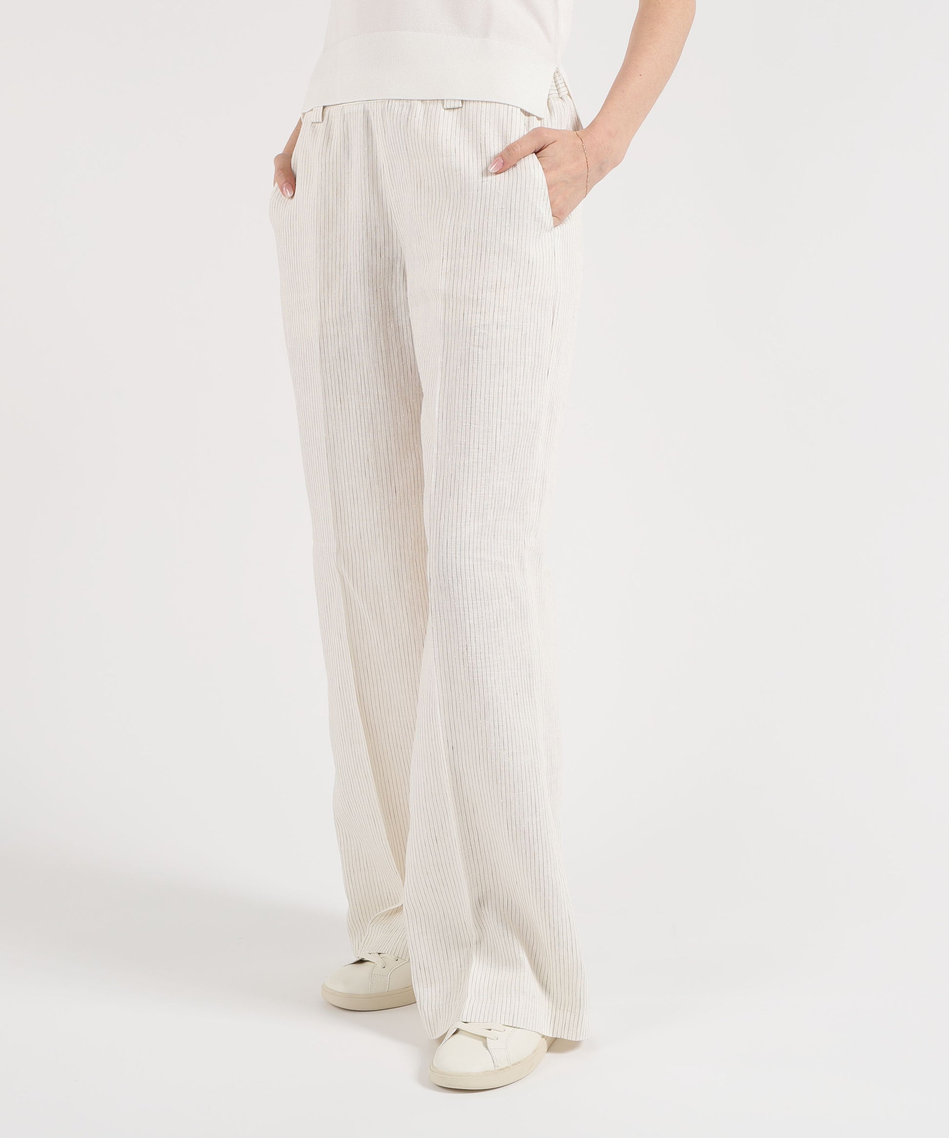 Pantaloni SEVENTY Pantalone ampio semielasticato in voile unito Avorio | SEVENTY