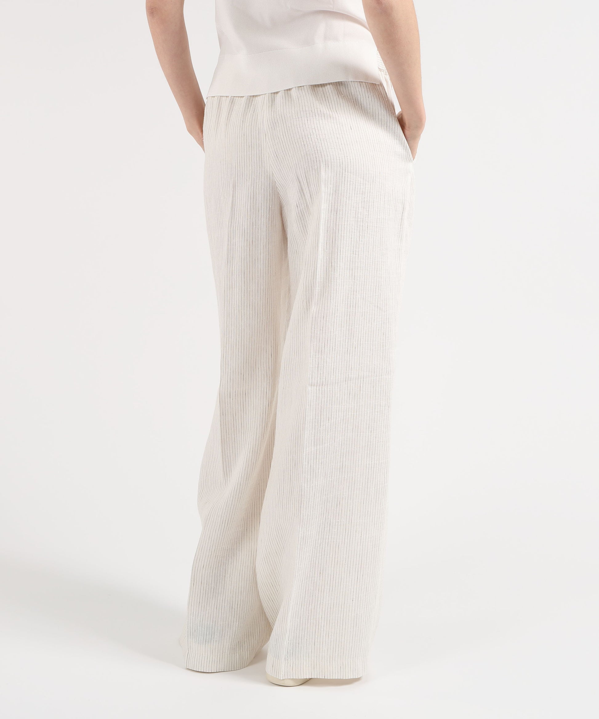 Pantaloni SEVENTY Pantalone ampio semielasticato in voile unito Avorio | SEVENTY