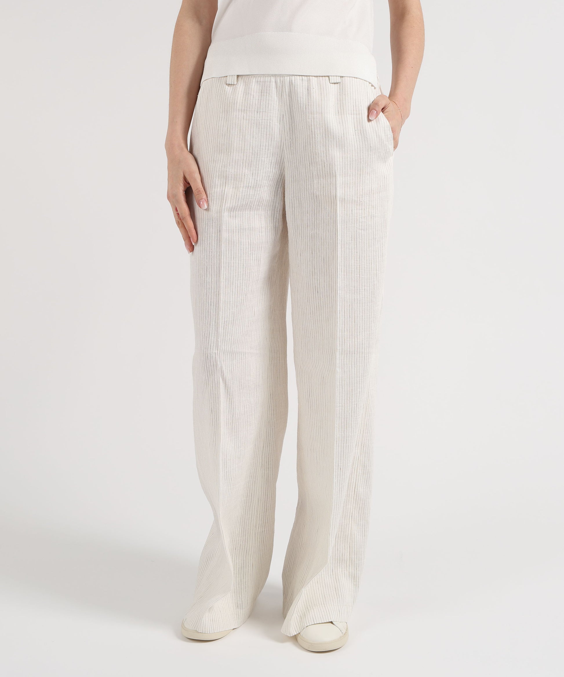 Pantaloni SEVENTY Pantalone ampio semielasticato in voile unito Avorio | SEVENTY