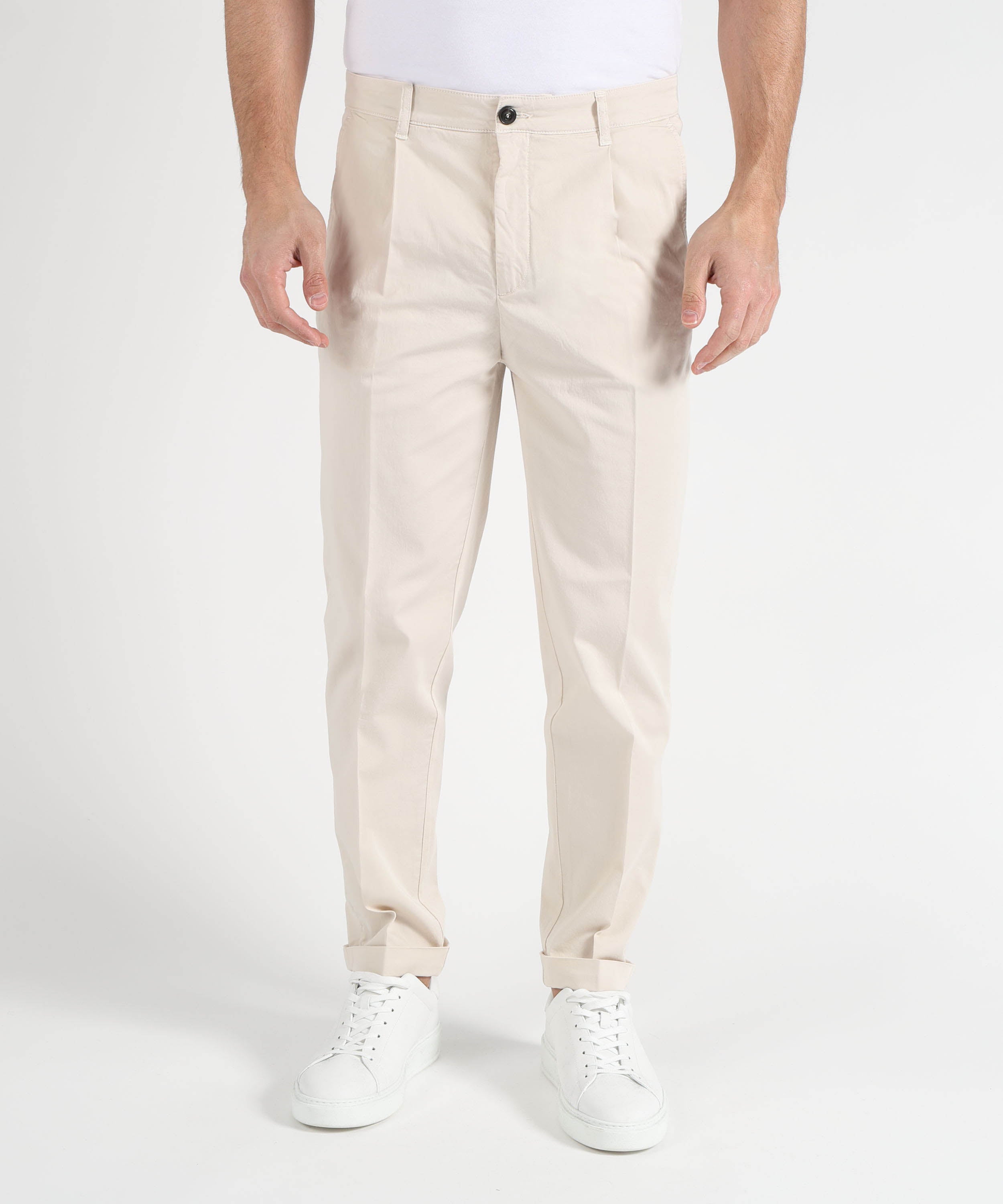 Pantaloni MRN Pantalone uomo in cotone stretch con micro pinces Panna | MRN