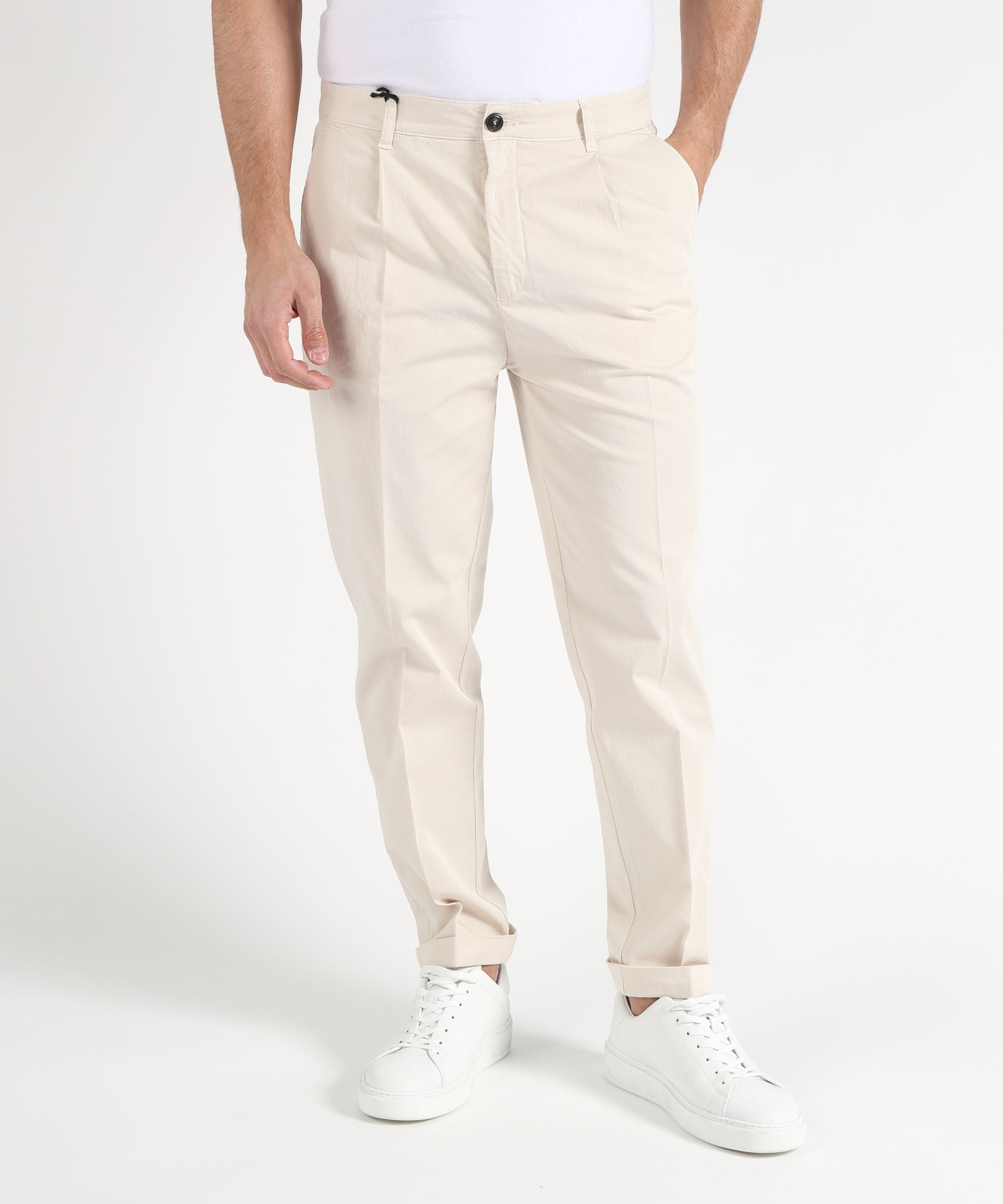 Pantaloni MRN Pantalone uomo in cotone stretch con micro pinces Panna | MRN