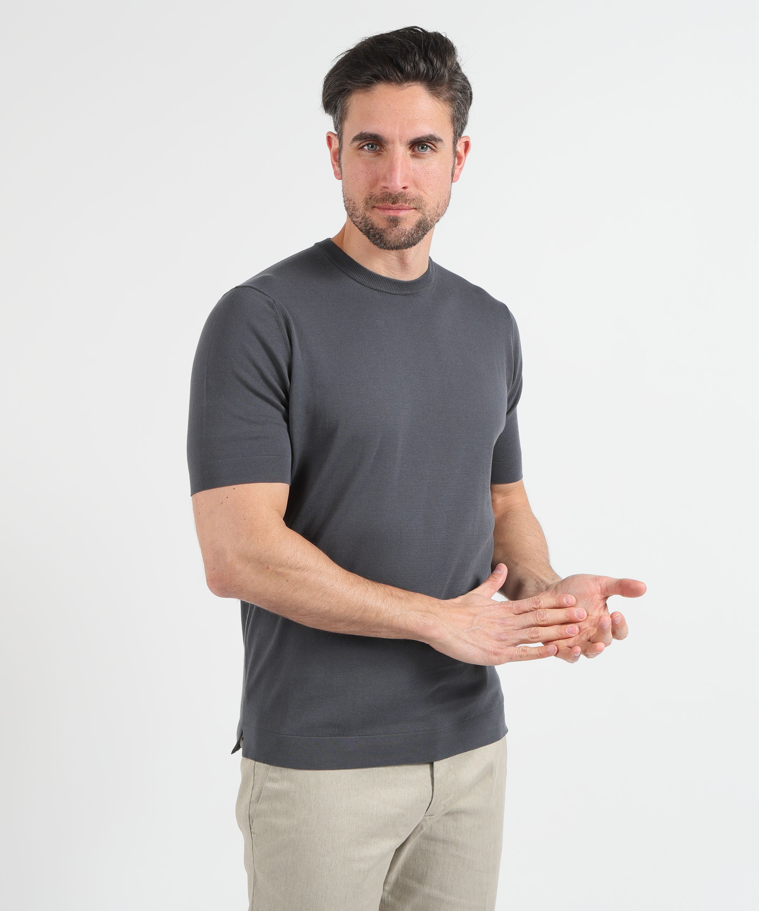 T-shirt FILIPPO DE LAURENTIIS T-shirt in crêpe di cotone Grafite | FILIPPO DE LAURENTIIS