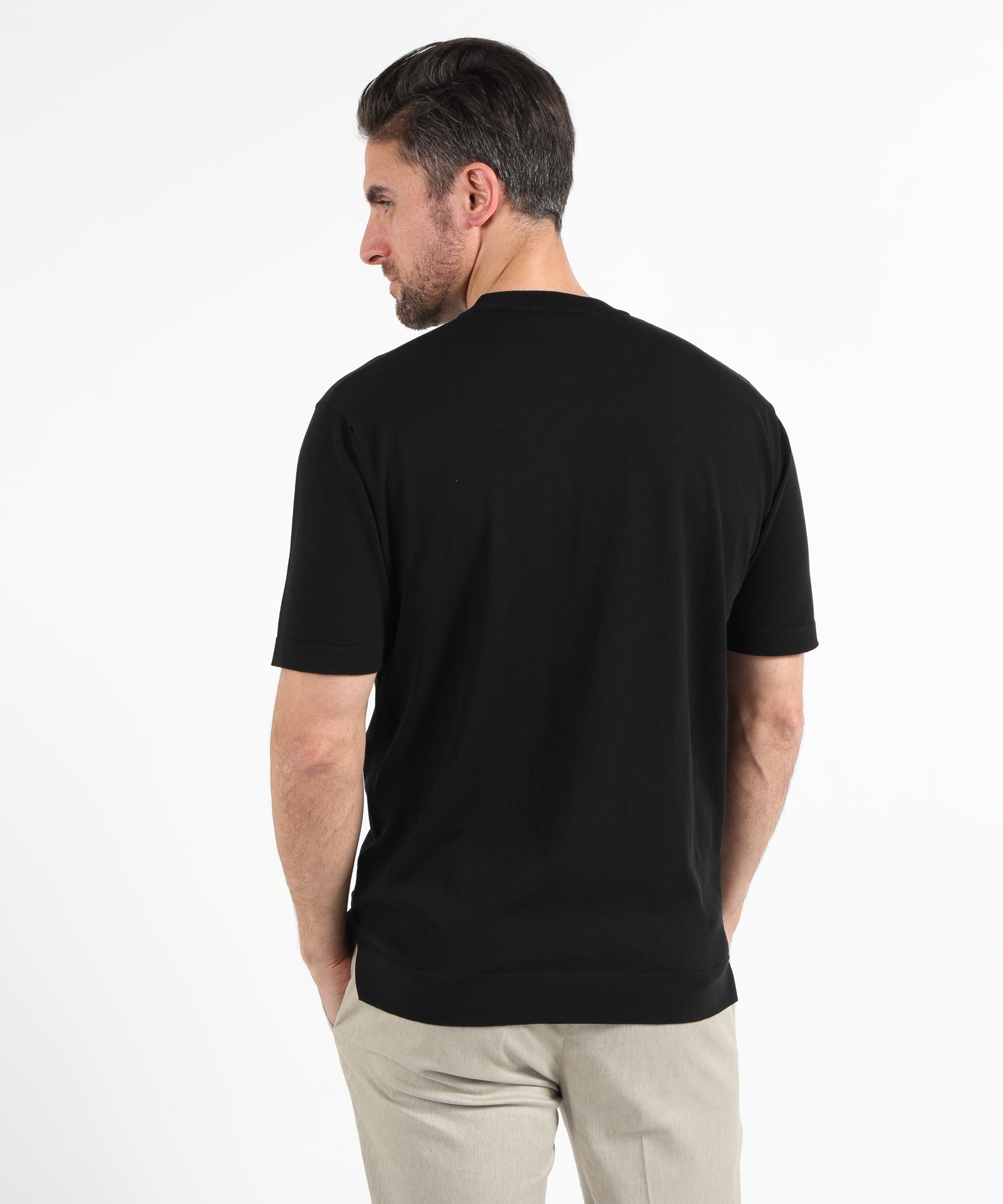 T-shirt FILIPPO DE LAURENTIIS Maglia Girocollo in Filo di Cotone – Stile Casual Nero | FILIPPO DE LAURENTIIS
