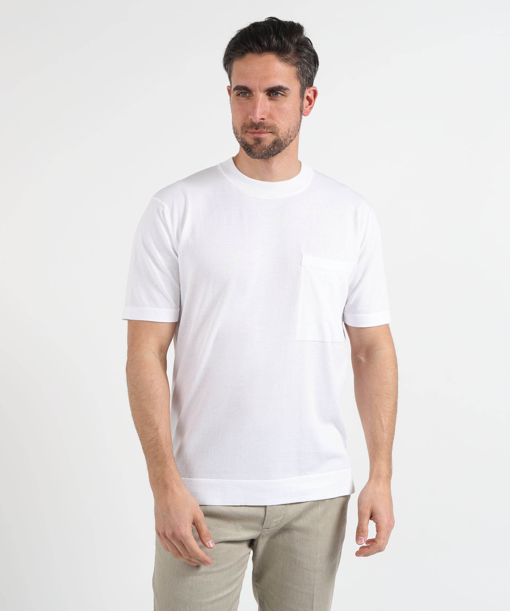 T-shirts FILIPPO DE LAURENTIIS Crew Neck Cotton Knit Sweater – Casual Style Bianco ottico | FILIPPO DE LAURENTIIS