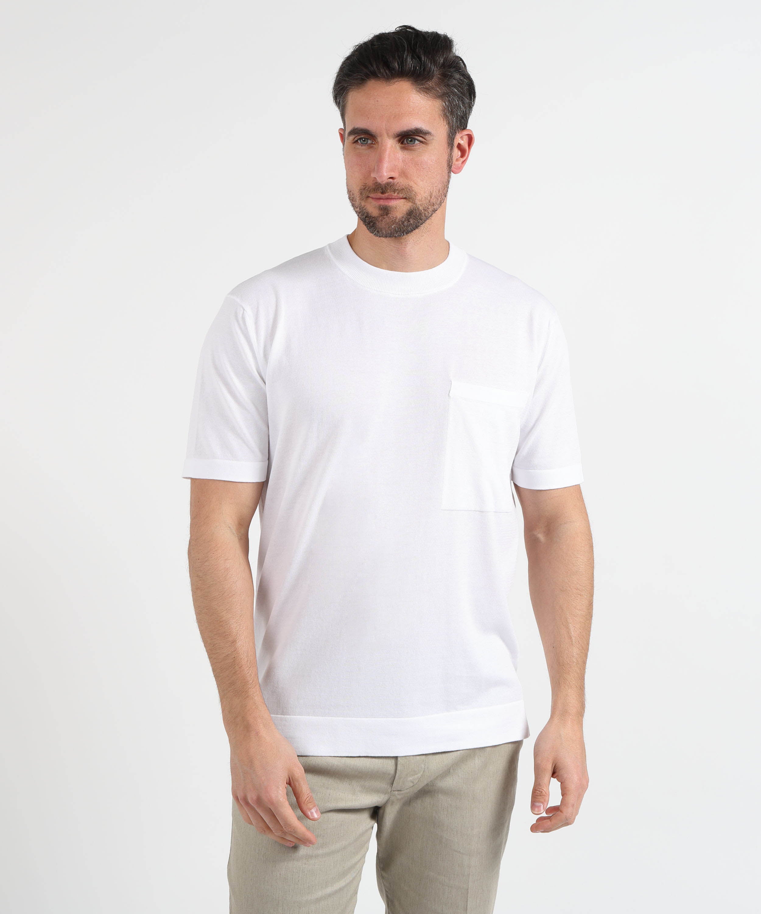 T-shirt FILIPPO DE LAURENTIIS Maglia Girocollo in Filo di Cotone – Stile Casual Bianco ottico | FILIPPO DE LAURENTIIS