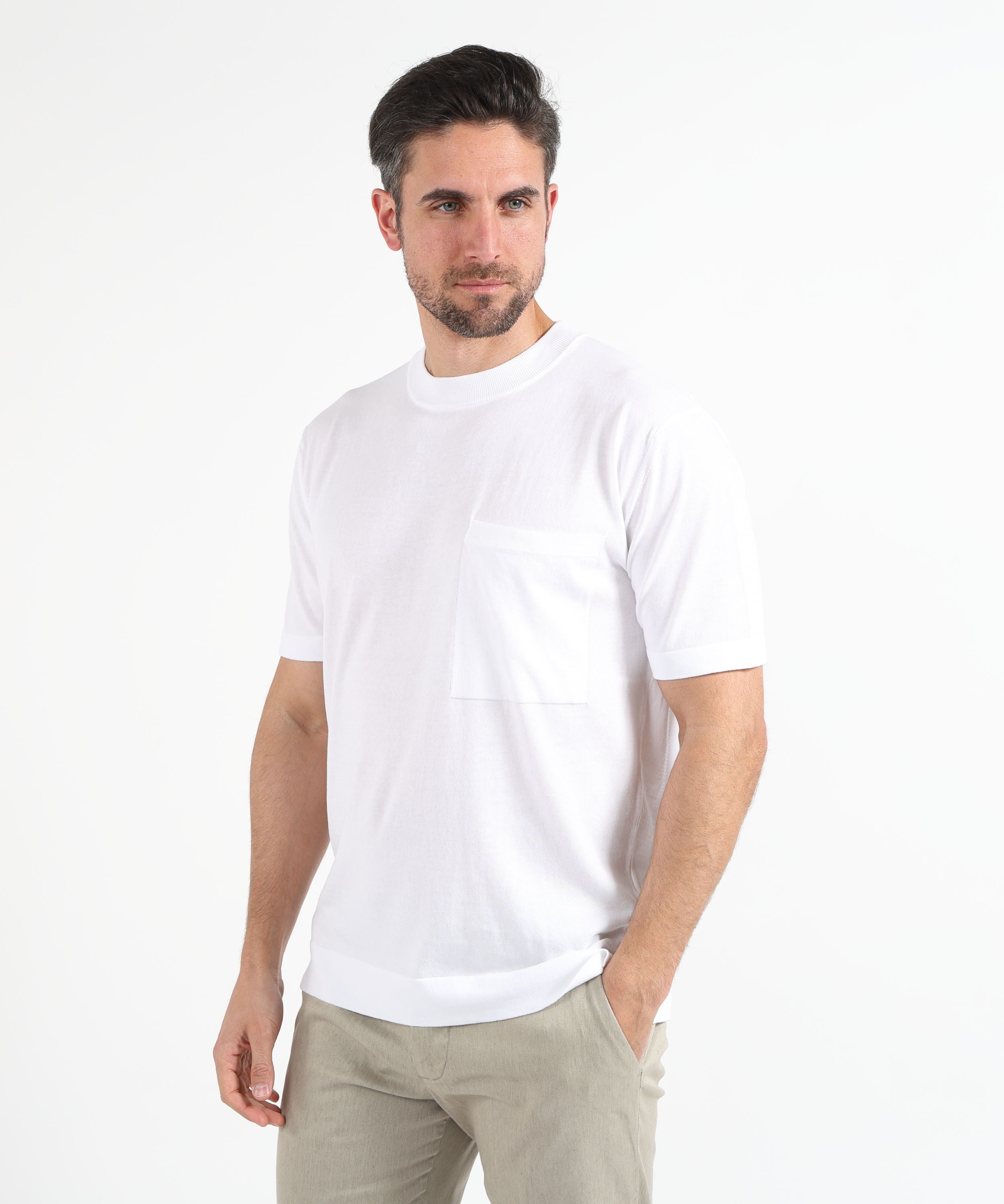 T-shirt FILIPPO DE LAURENTIIS Maglia Girocollo in Filo di Cotone – Stile Casual Bianco ottico | FILIPPO DE LAURENTIIS
