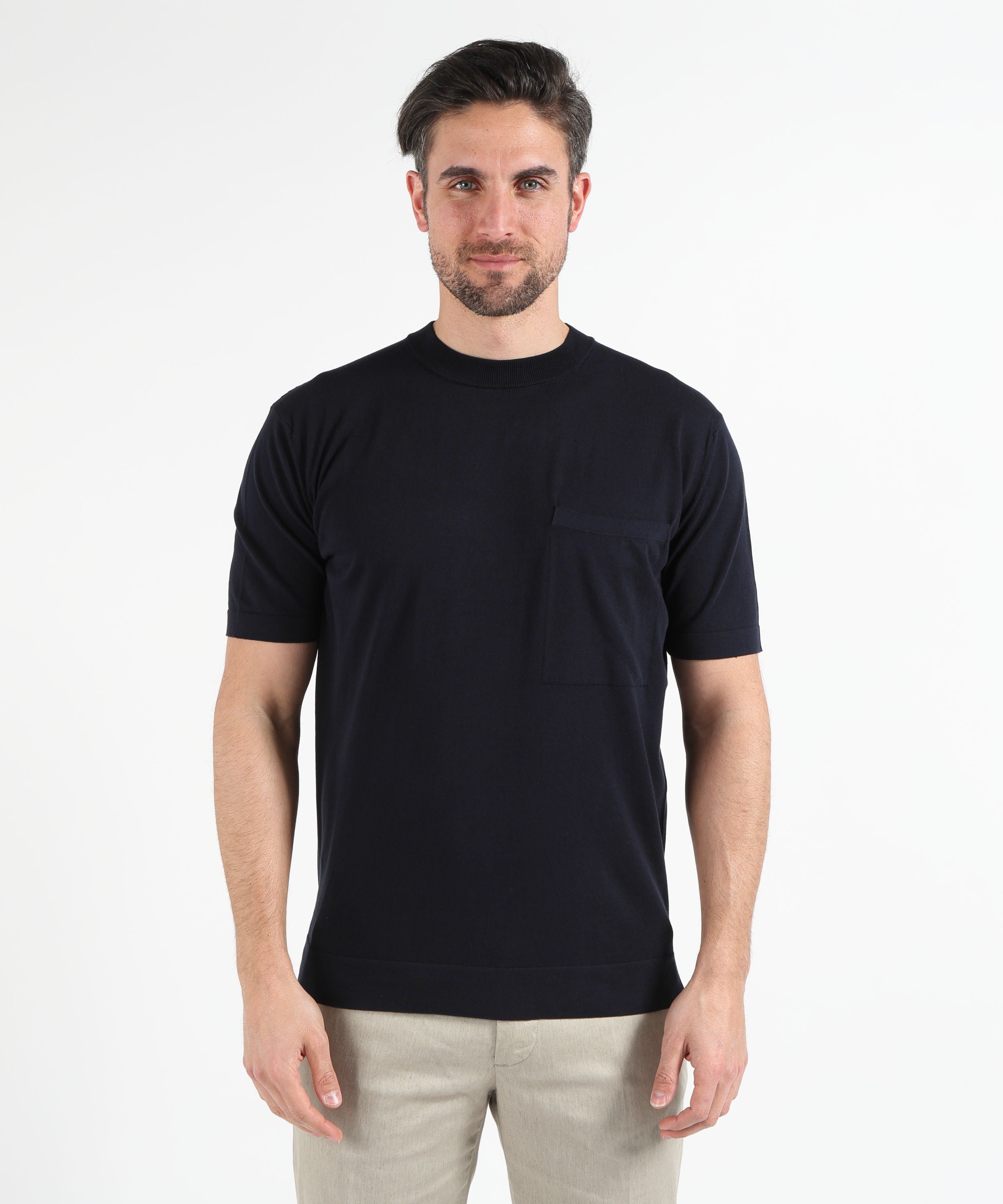 T-shirt FILIPPO DE LAURENTIIS Maglia Girocollo in Filo di Cotone – Stile Casual Navy | FILIPPO DE LAURENTIIS