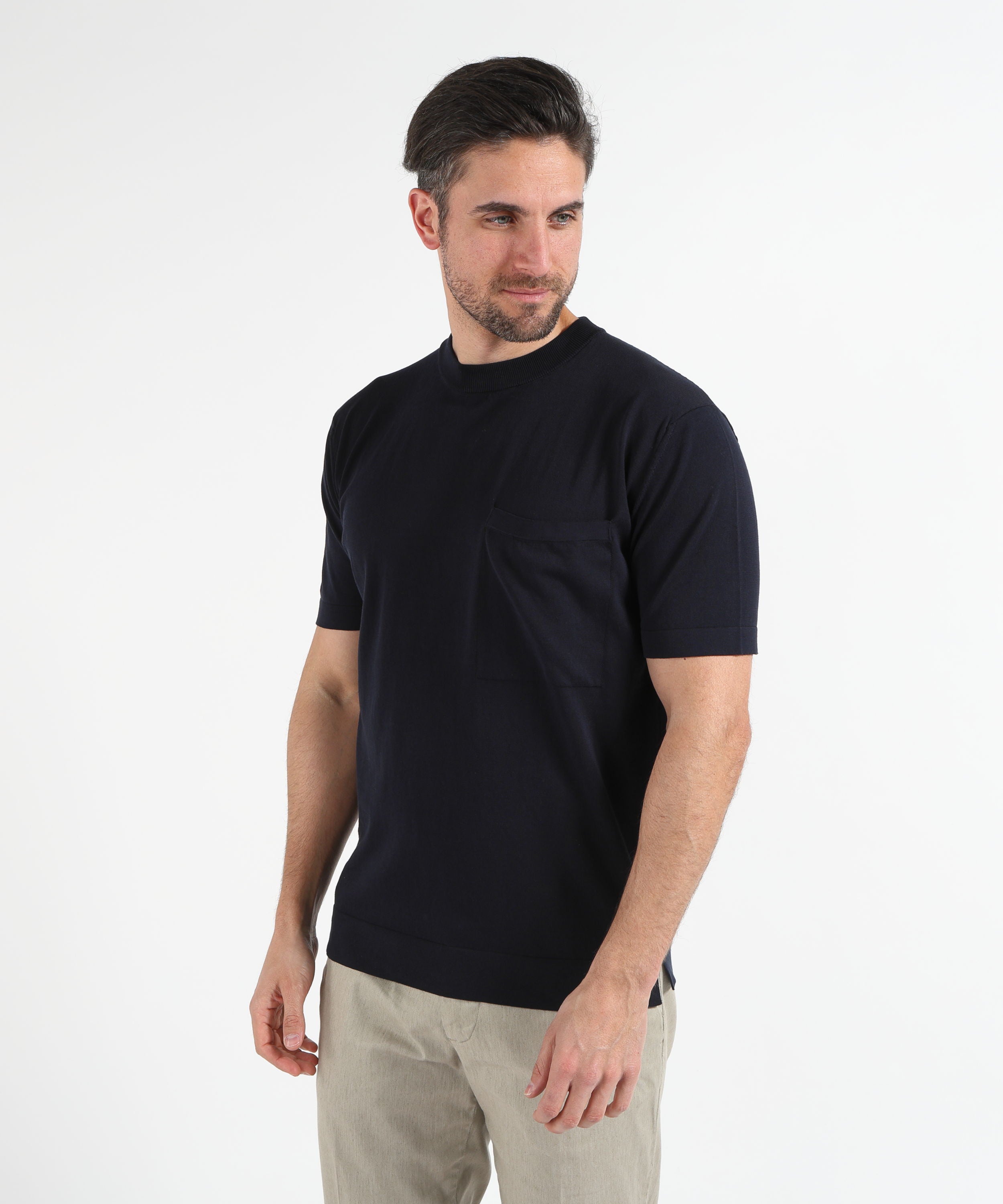 T-shirt FILIPPO DE LAURENTIIS Maglia Girocollo in Filo di Cotone – Stile Casual Navy | FILIPPO DE LAURENTIIS