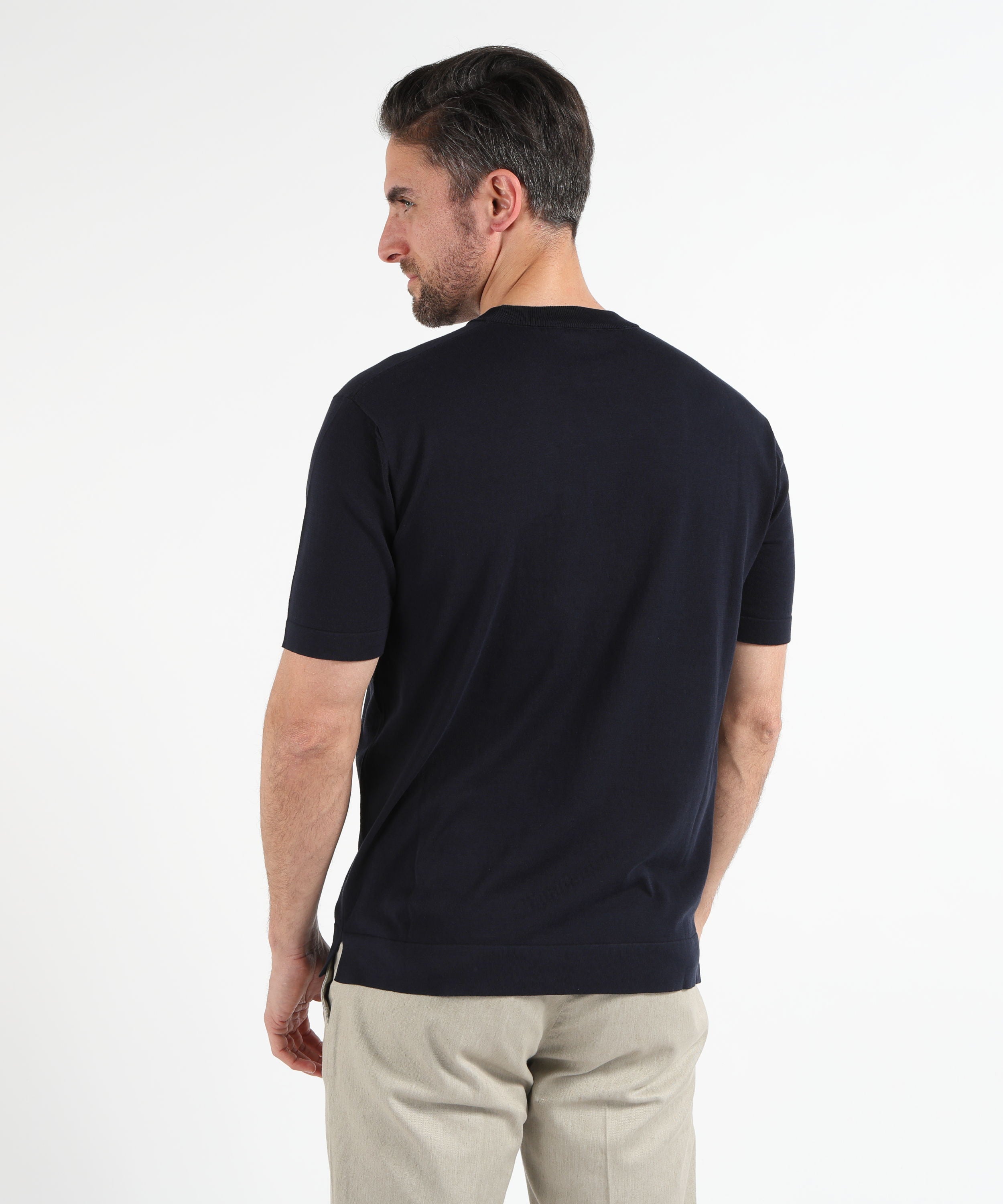 T-shirt FILIPPO DE LAURENTIIS Maglia Girocollo in Filo di Cotone – Stile Casual Navy | FILIPPO DE LAURENTIIS