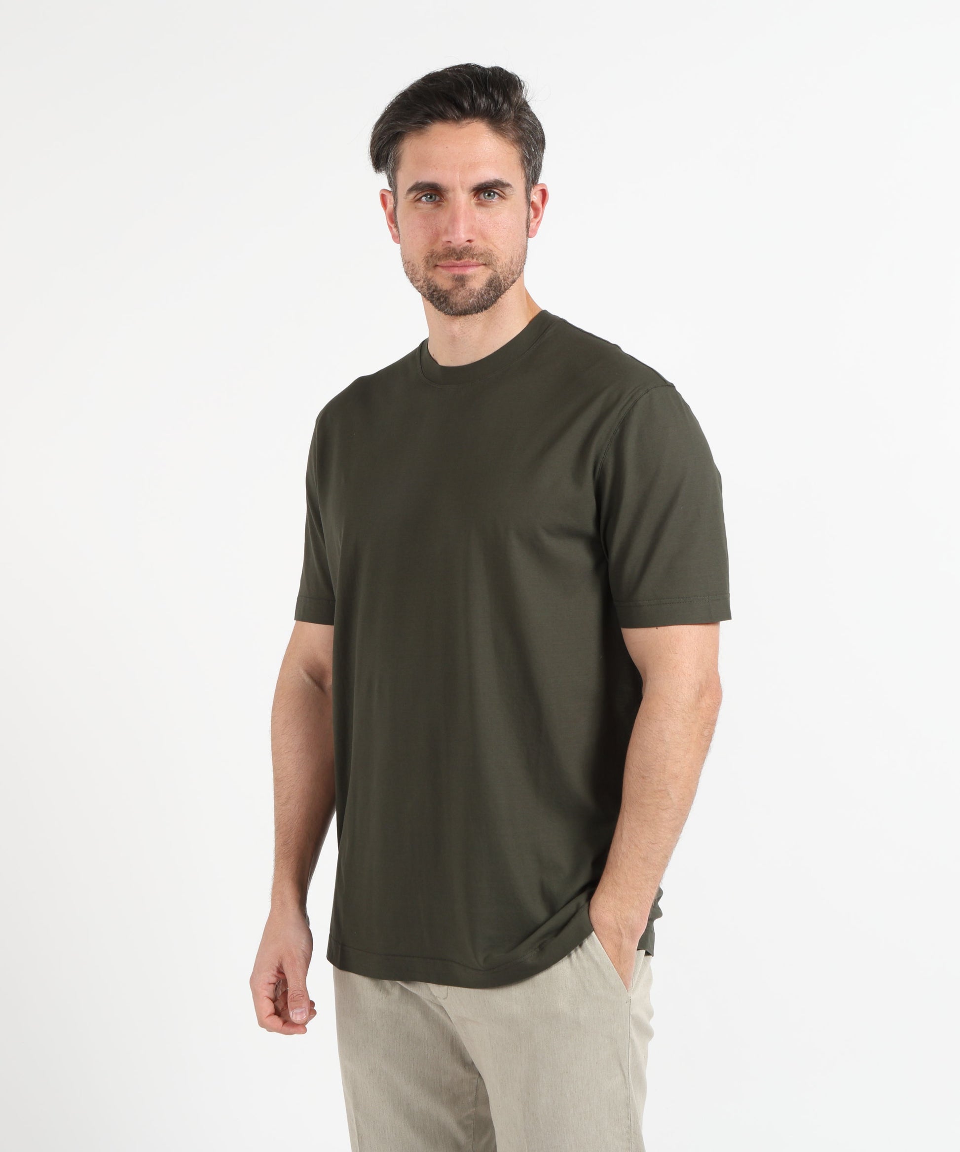 T-shirt FILIPPO DE LAURENTIIS T-shirt manica corta in crepe cotton Militare scuro | FILIPPO DE LAURENTIIS