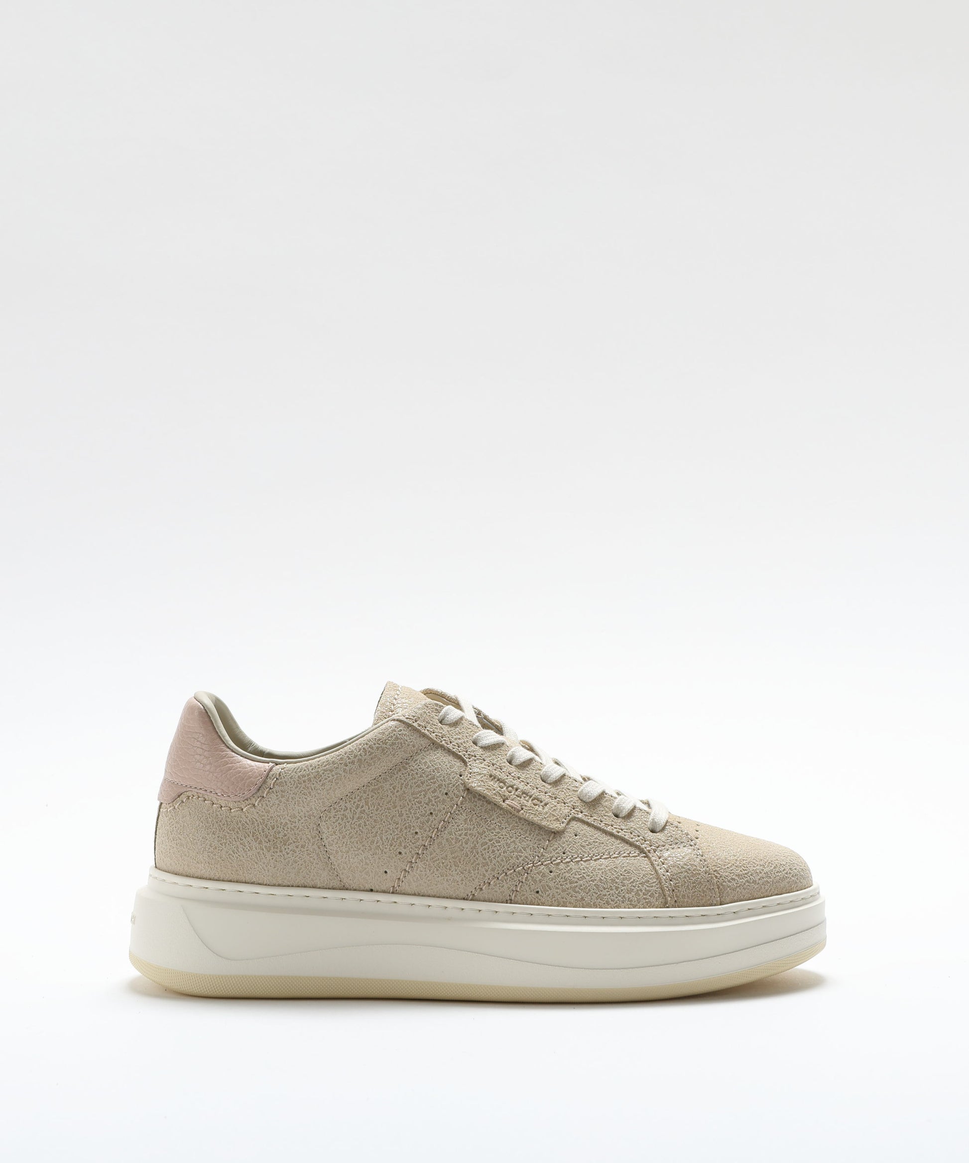 Sneakers WOOLRICH Sneakers in Pelle Abrasiva – Dettagli Rosa e Logo Panna | WOOLRICH