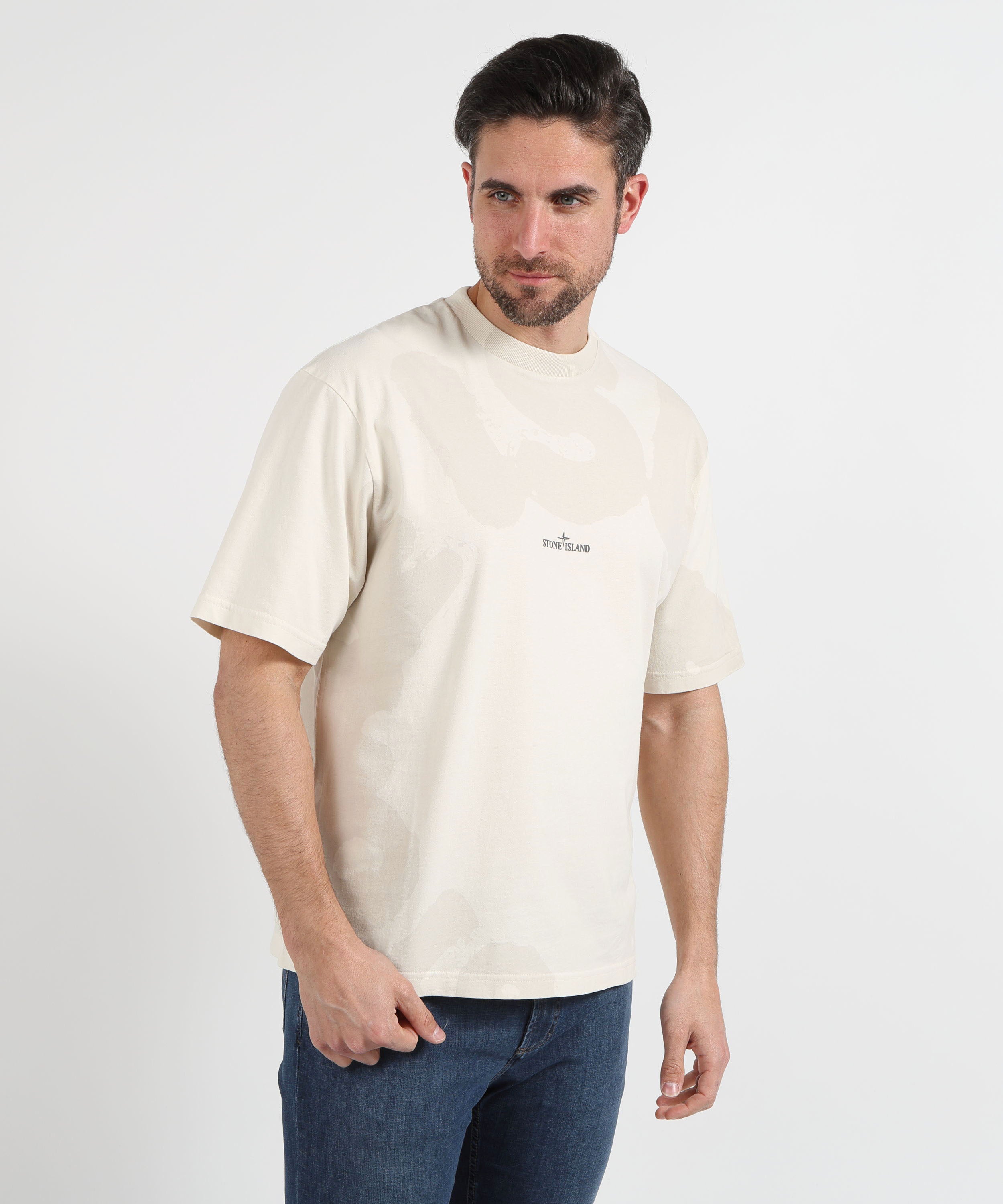 T-shirt STONE ISLAND COMBED ORGANIC COTTON JERSEY - T-shirt vestibilità regular con stampa ‘Whirlwind Type’ Avorio | STONE ISLAND