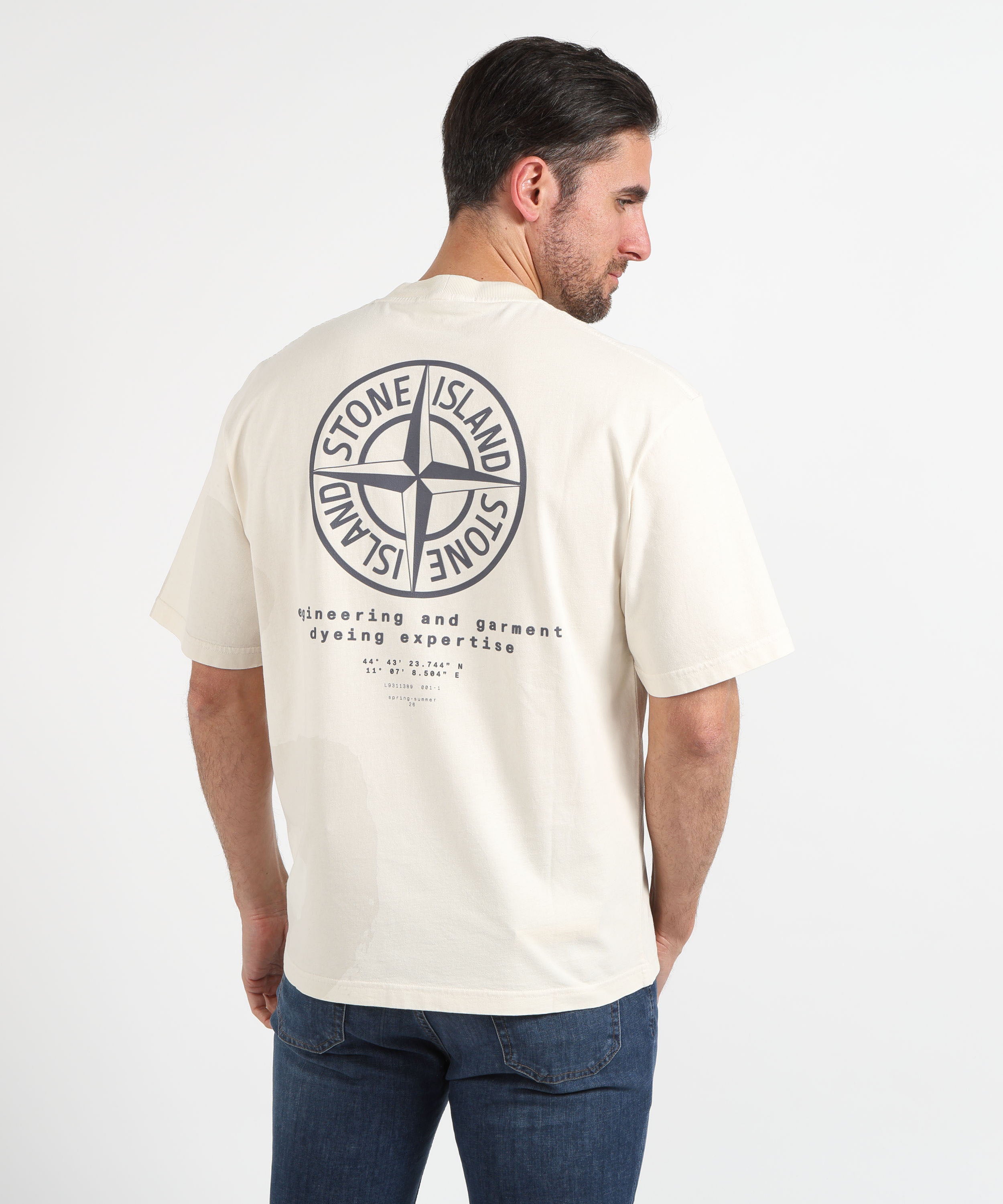 T-shirt STONE ISLAND COMBED ORGANIC COTTON JERSEY - T-shirt vestibilità regular con stampa ‘Whirlwind Type’ Avorio | STONE ISLAND