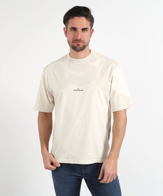 T-shirt STONE ISLAND COMBED ORGANIC COTTON JERSEY - T-shirt vestibilità regular con stampa ‘Whirlwind Type’ Avorio | STONE ISLAND