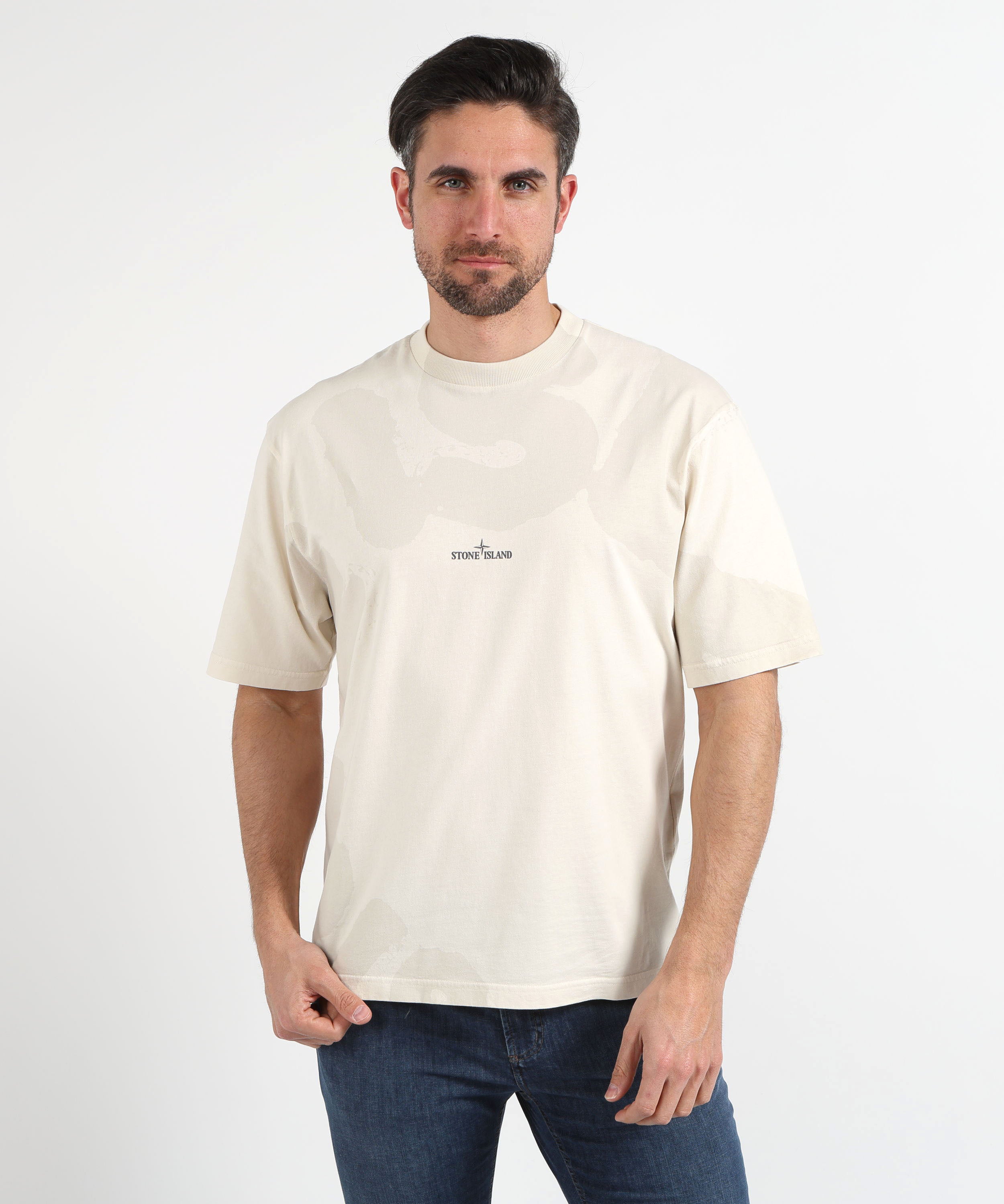 T-shirt STONE ISLAND COMBED ORGANIC COTTON JERSEY - T-shirt vestibilità regular con stampa ‘Whirlwind Type’ Avorio | STONE ISLAND