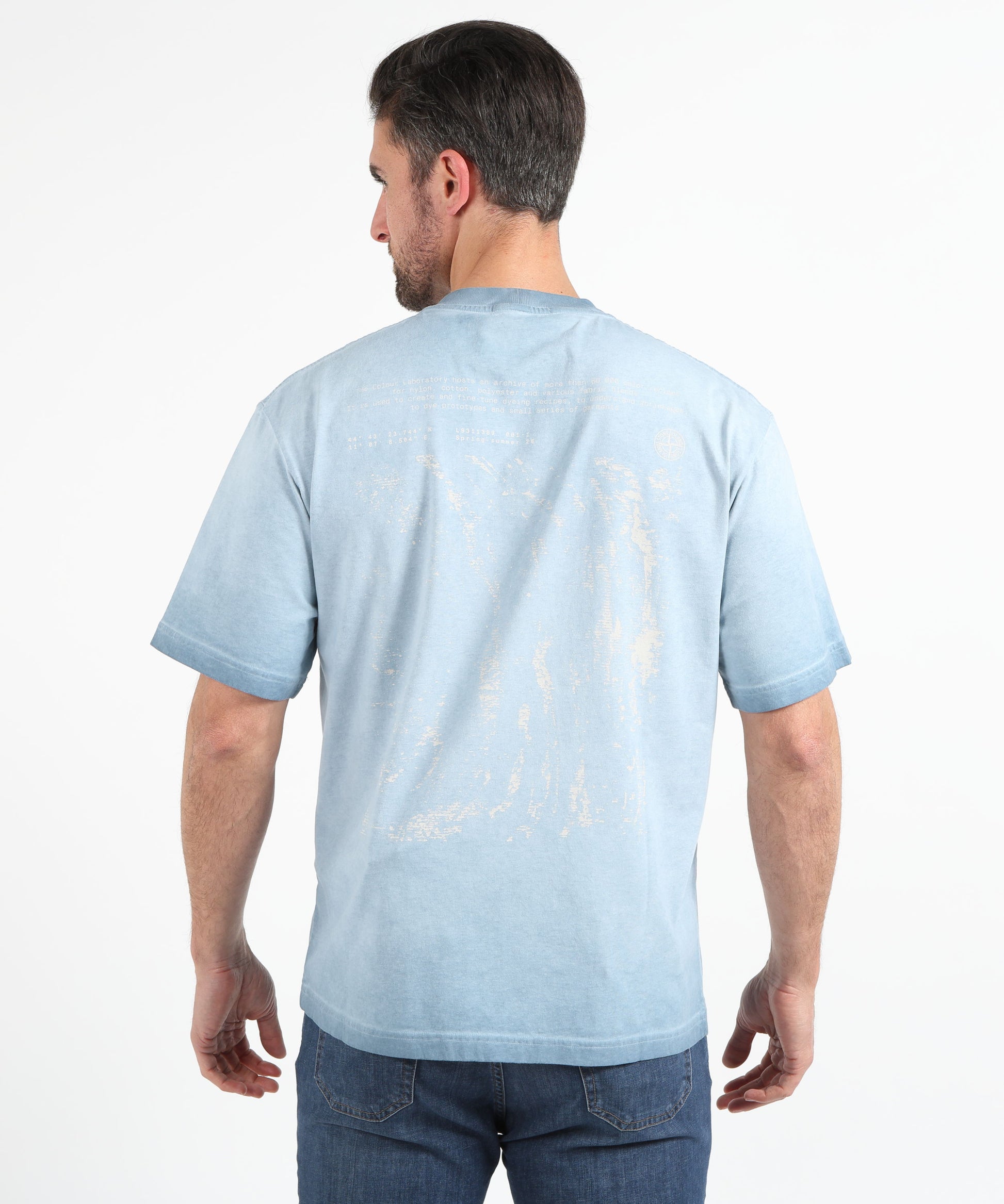 T-shirt STONE ISLAND COMBED ORGANIC COTTON JERSEY, UNEVEN COLD DYEING - T-shirt vestibilità regular con stampa ‘Erosion’ Blu | STONE ISLAND