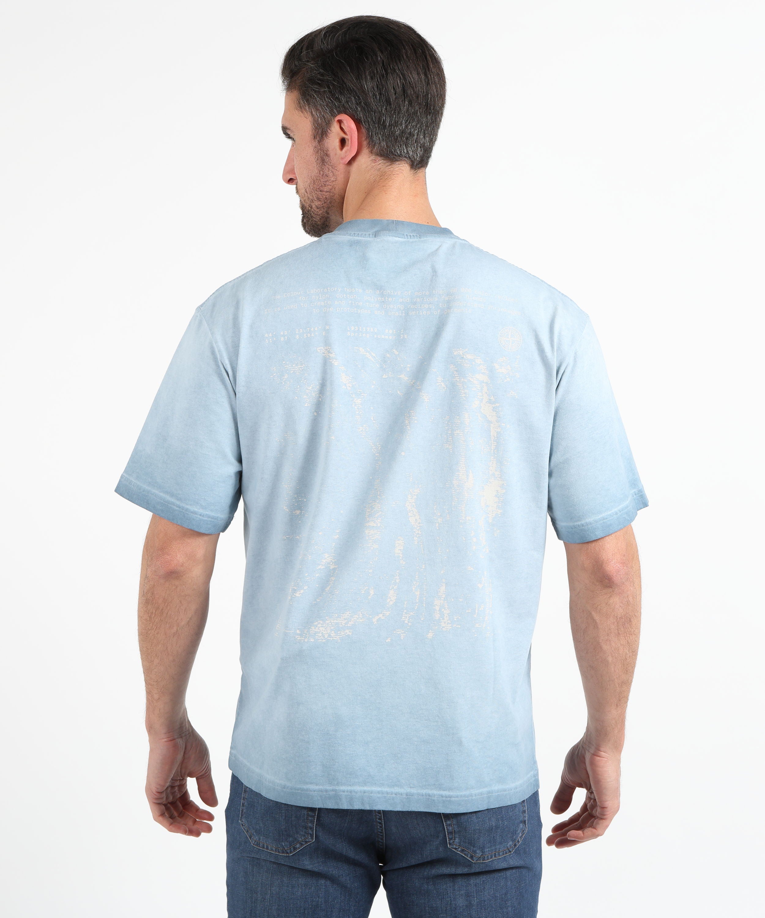 T-shirt STONE ISLAND COMBED ORGANIC COTTON JERSEY, UNEVEN COLD DYEING - T-shirt vestibilità regular con stampa ‘Erosion’ Blu | STONE ISLAND