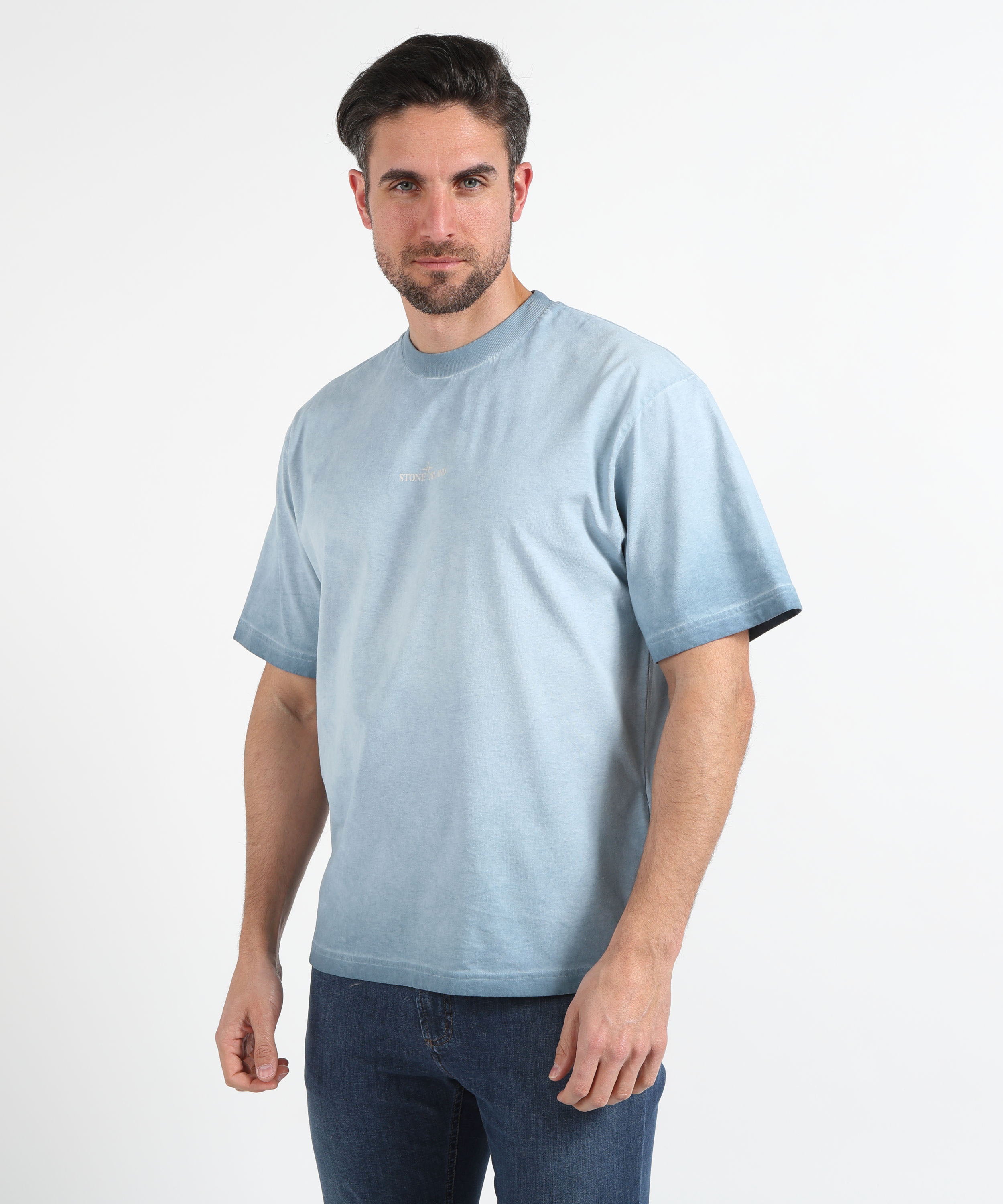 T-shirt STONE ISLAND COMBED ORGANIC COTTON JERSEY, UNEVEN COLD DYEING - T-shirt vestibilità regular con stampa ‘Erosion’ Blu | STONE ISLAND