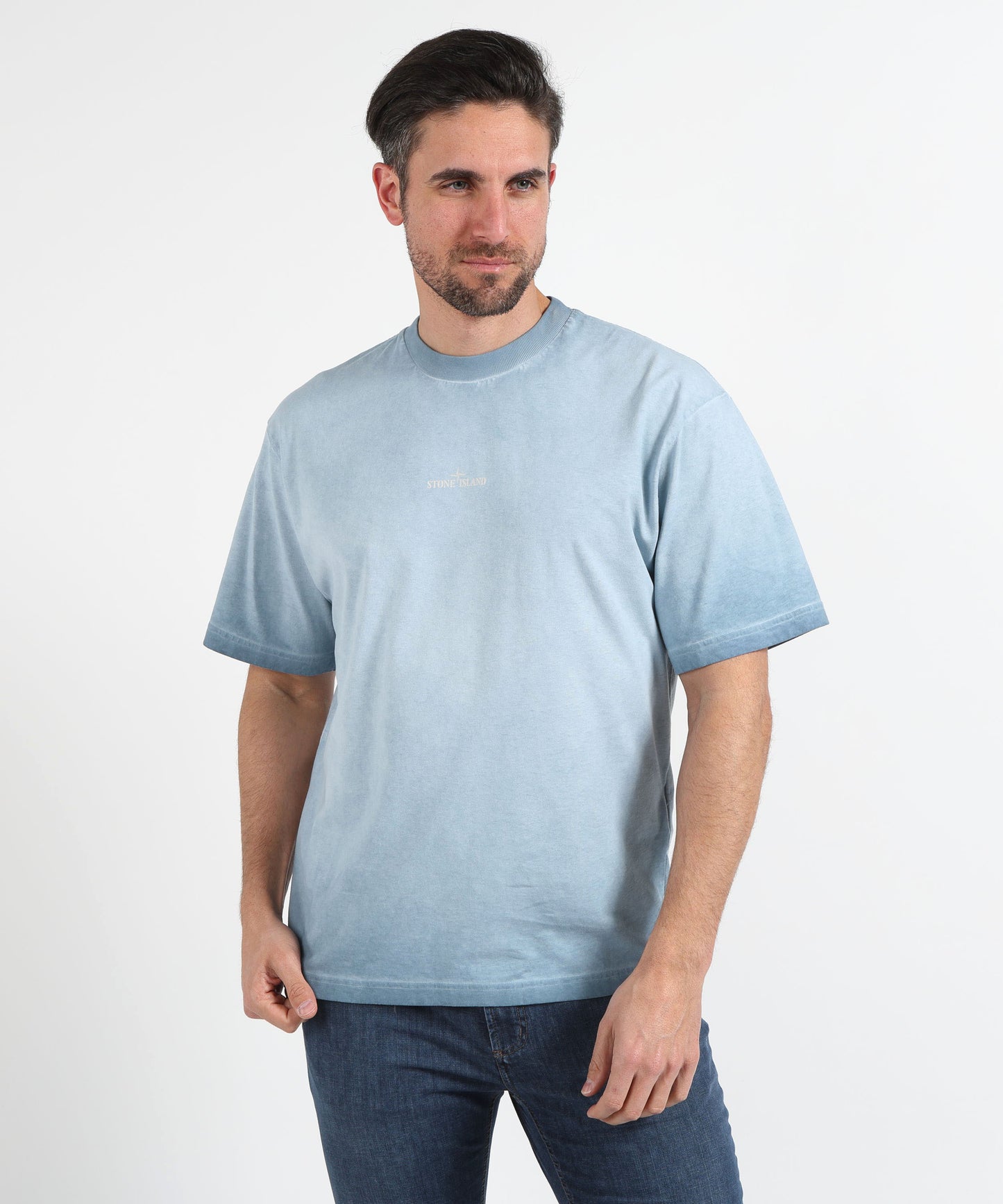 STONE ISLAND COMBED ORGANIC COTTON JERSEY, UNEVEN COLD DYEING - T-shirt vestibilità regular con stampa ‘Erosion’