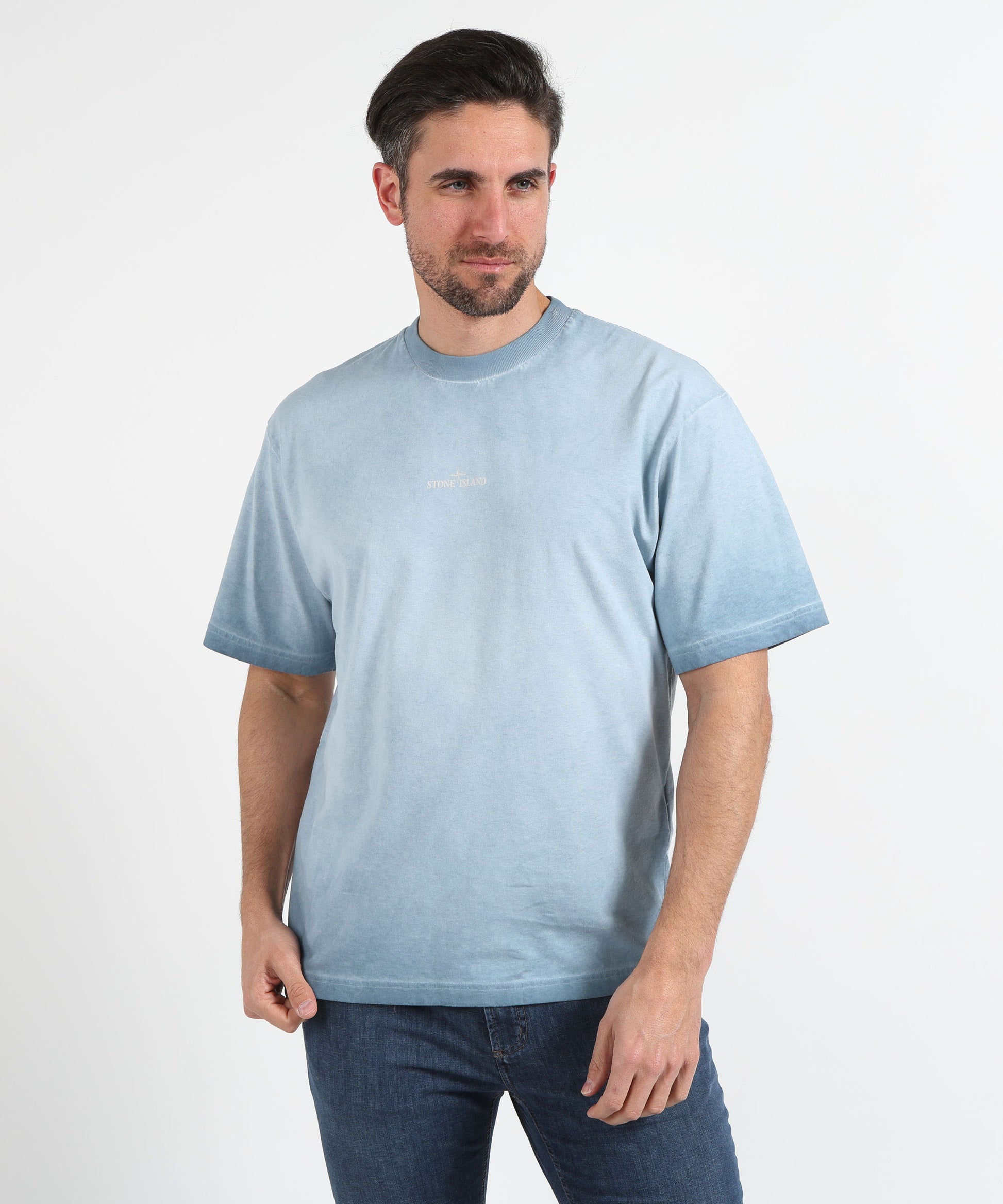 T-shirt STONE ISLAND COMBED ORGANIC COTTON JERSEY, UNEVEN COLD DYEING - T-shirt vestibilità regular con stampa ‘Erosion’ Blu | STONE ISLAND