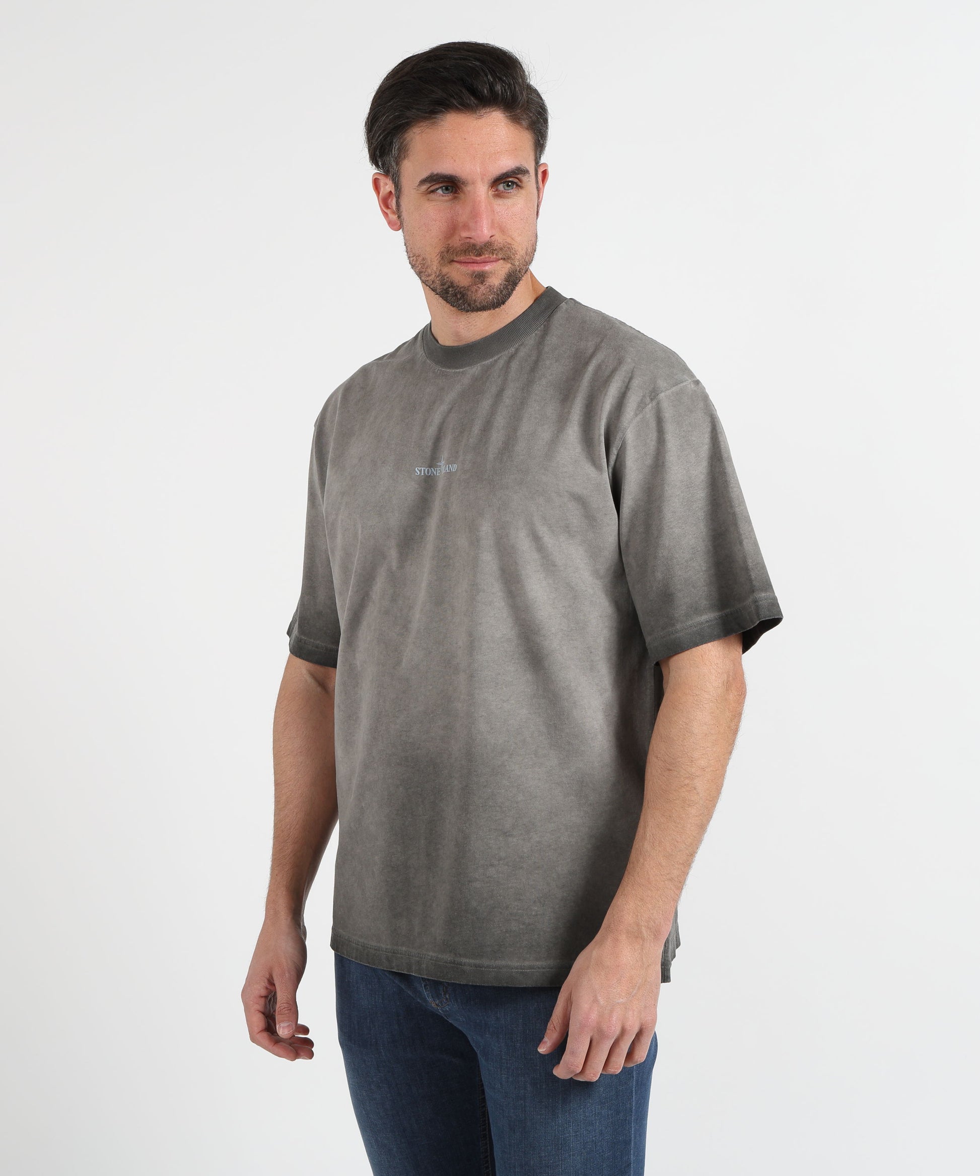 T-shirt STONE ISLAND COMBED ORGANIC COTTON JERSEY, UNEVEN COLD DYEING - T-shirt vestibilità regular con stampa ‘Erosion’ Nero | STONE ISLAND